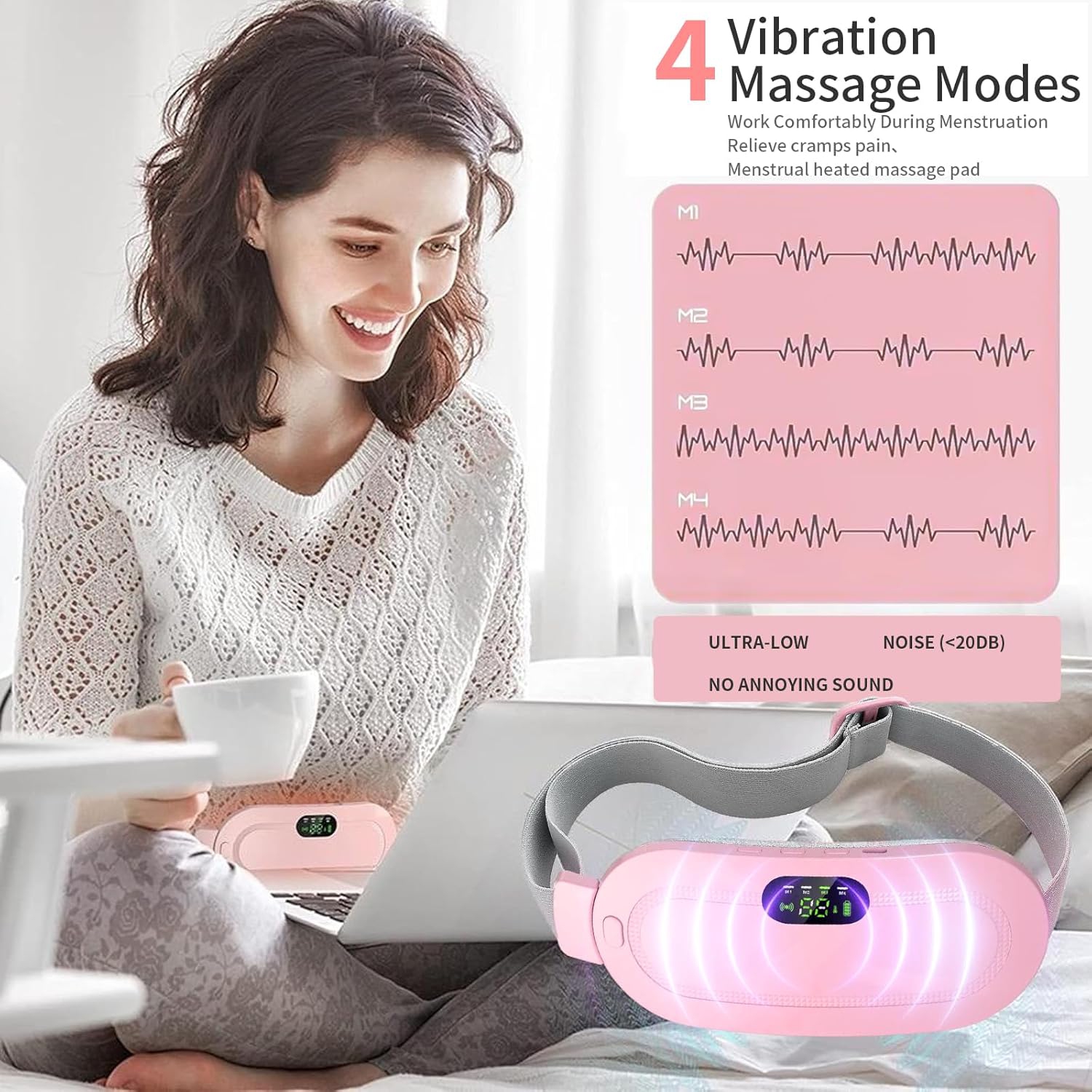 Cordless electric heating massage pad, menstrual period heating pad for cramps, abdominal heating wrap