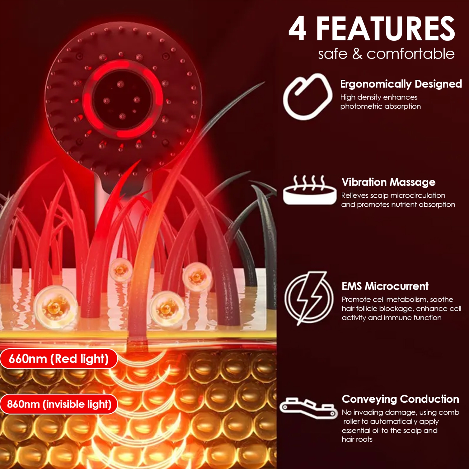 Peigne de soins capillaires, instrument d'introduction de la médecine, peigne de soins capillaires, instrument de croissance des cheveux légers à