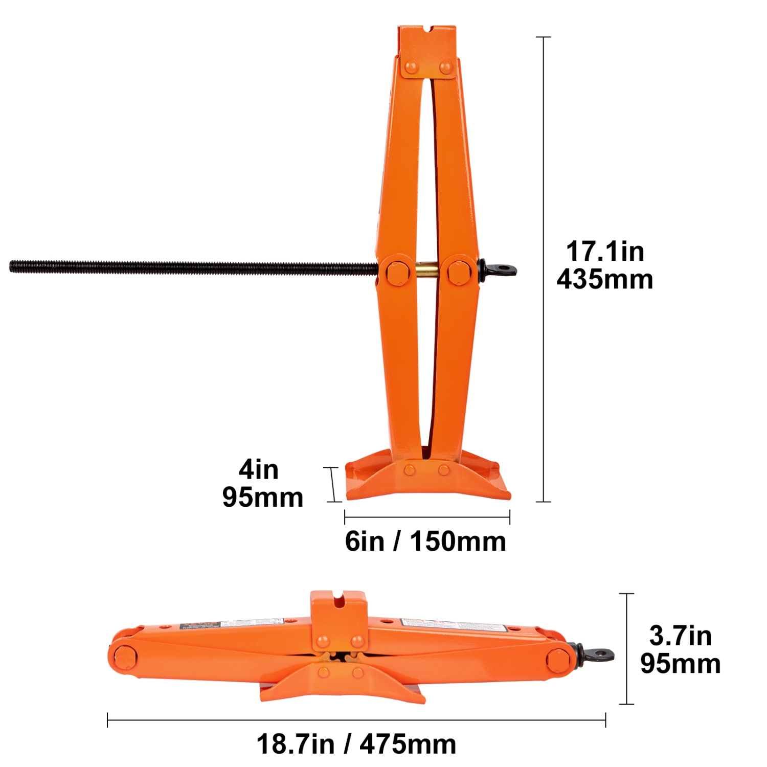 Cric à ciseaux VEVOR, cric à ciseaux de 1 tonnes/5512&nbsp;lb, cric élévateur à ciseaux de 3,7 à 17&nbsp;po avec poignée à cliquet et clé en L, cric