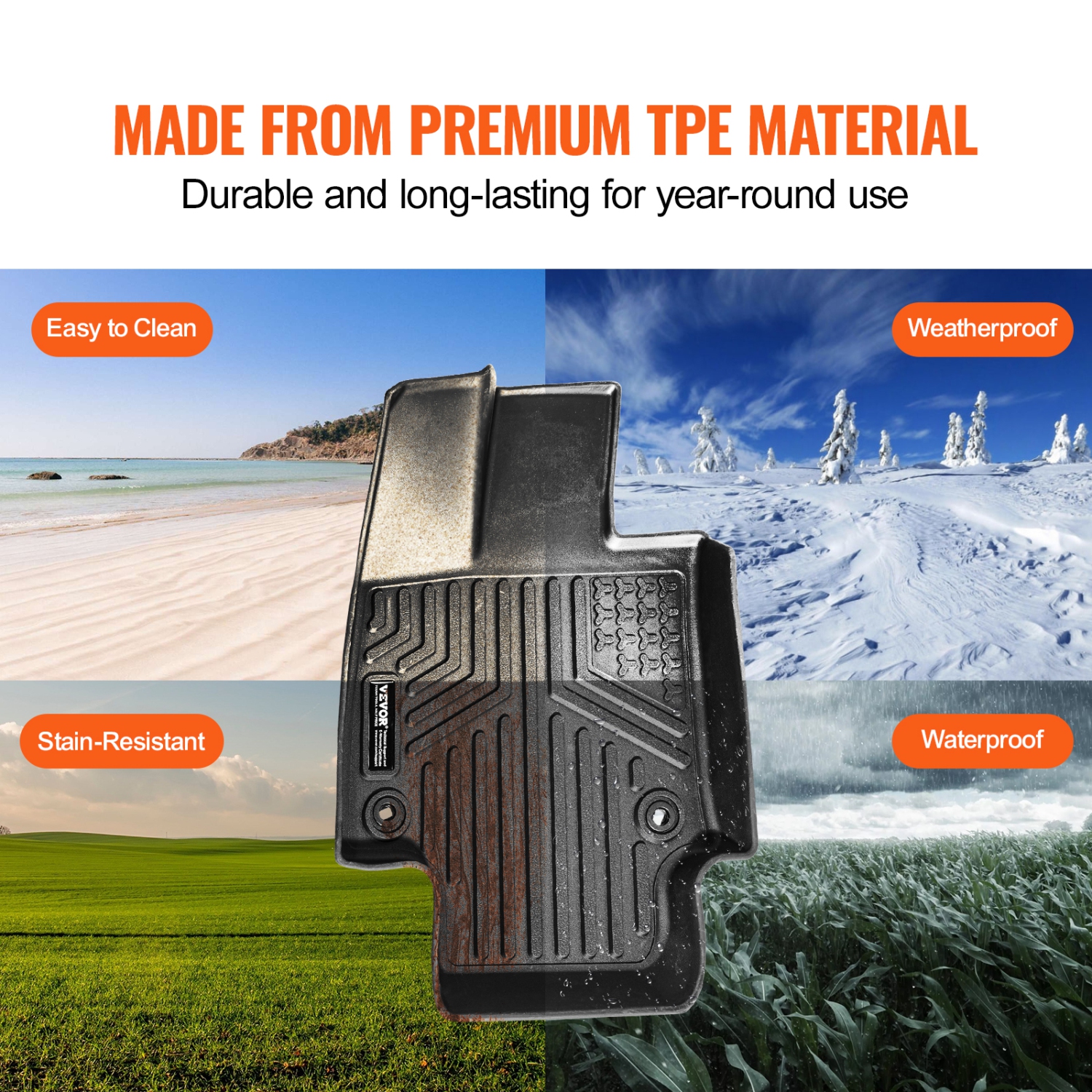 VEVOR Automotive Floor Mats, Fits for Toyota RAV4 2019-2024, 3 pcs Front and 2nd Row Liners, All Weather Custom Fit TPE Vehicle Floor Mats, for SUV,