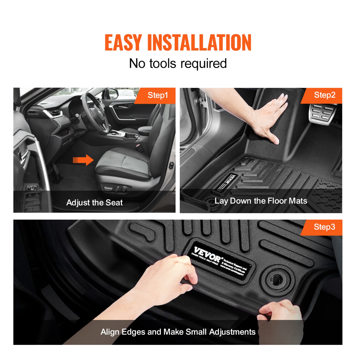 VEVOR Automotive Floor Mats, Fits for Toyota RAV4 2019-2024, 3 pcs Front and 2nd Row Liners, All Weather Custom Fit TPE Vehicle Floor Mats, for SUV,