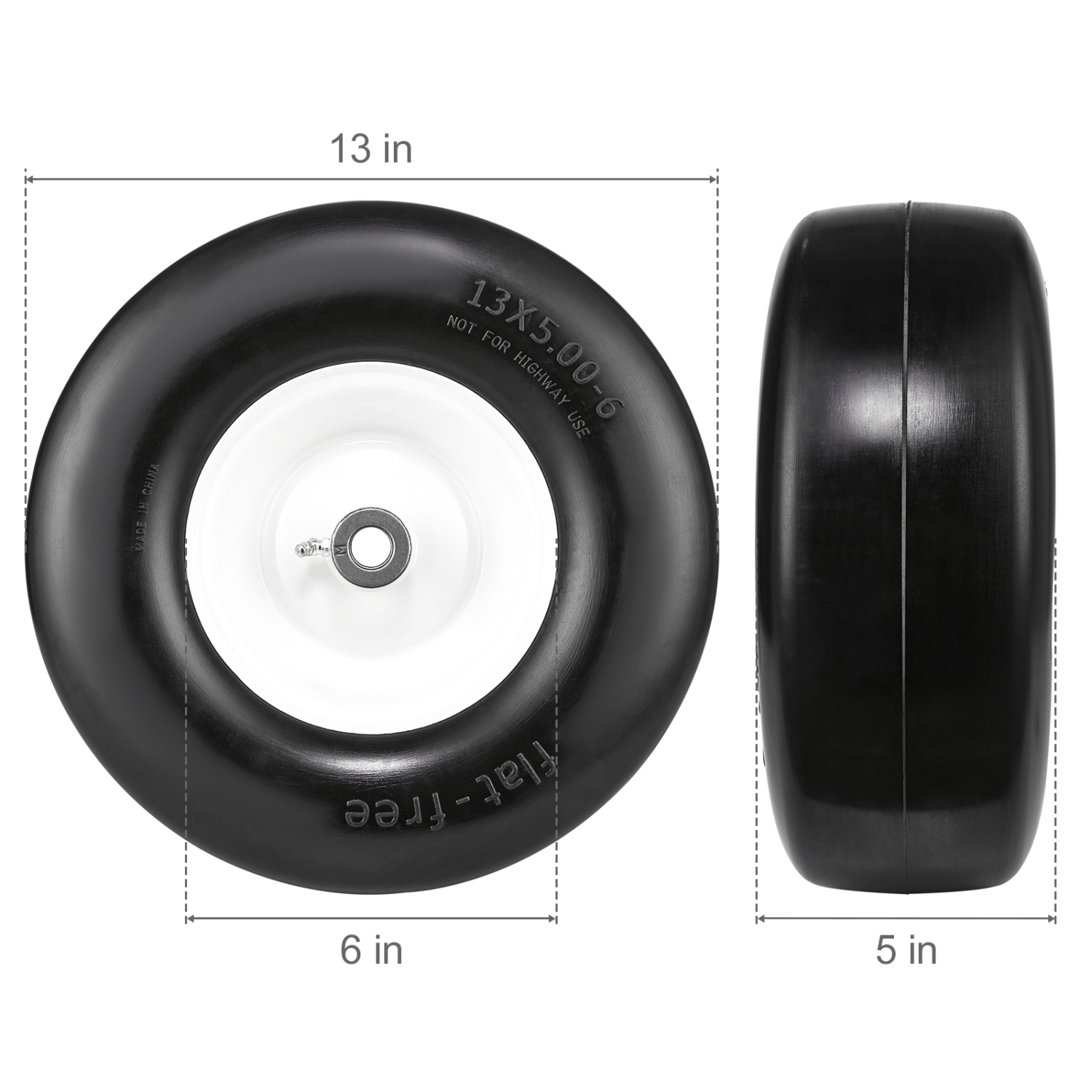 VEVOR Lawn Mower Tires with Rim, 13x5-6" Tubeless Tractor Tires, 2-Pack Tire and Wheel Assembly, Flat-free PU Tires, 3.25"-5.9" Centered Hub, 3/4"