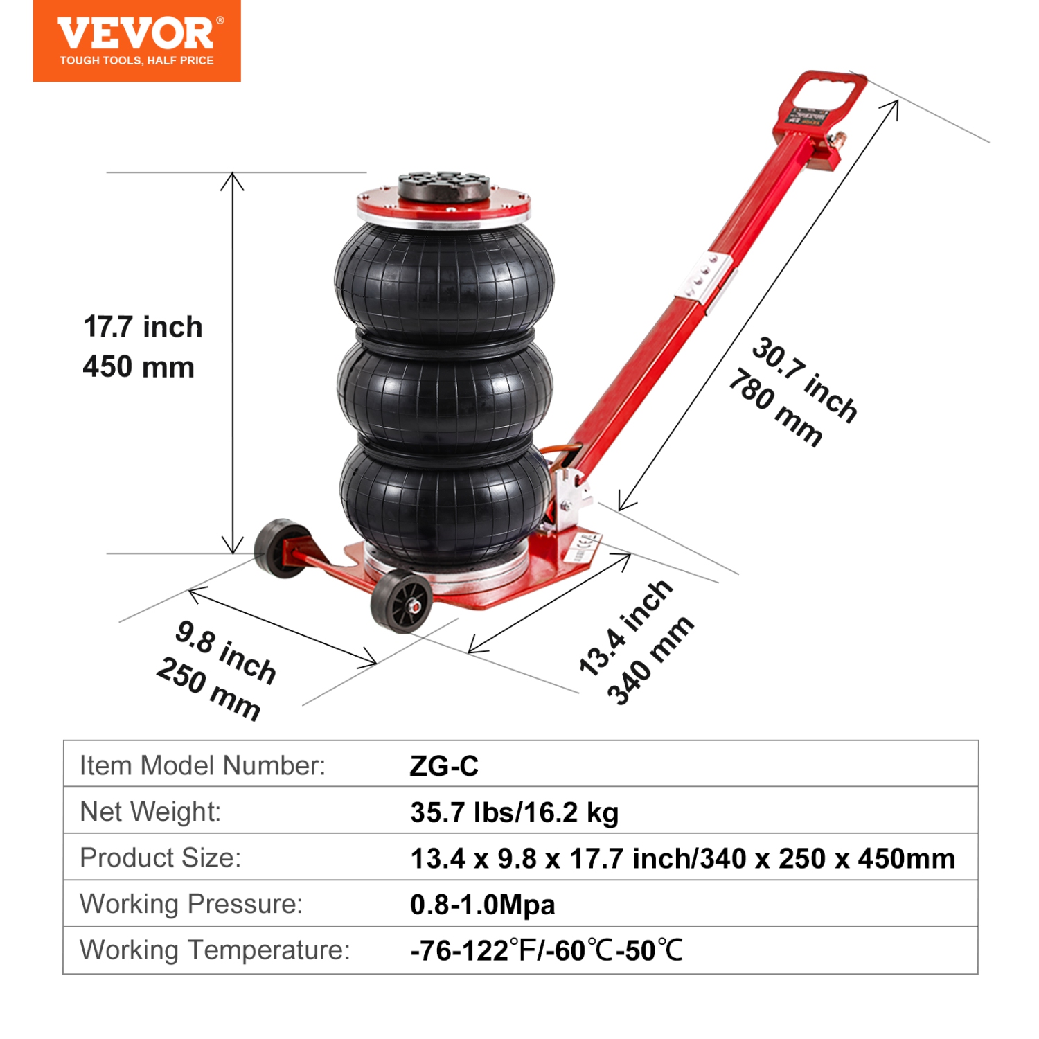 VEVOR Air Jack, 3 Ton/6600 lbs Triple Bag Air Jack, Airbag Jack with Six Steel Pipes, Lift up to 17.7", 3-5 s Fast Lifting Pneumatic Jack, with