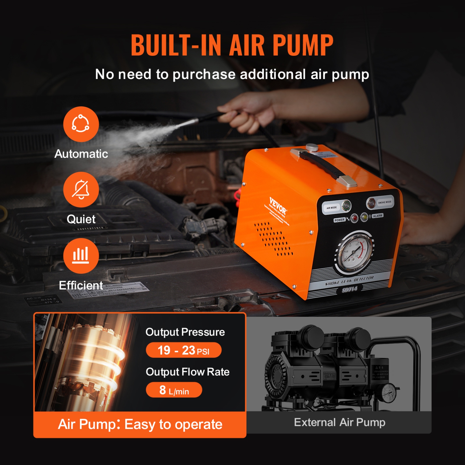 Détecteur de fuite pour machine à fumée VEVOR, testeur de fuites pour machine à fumée EVAP avec pompe à air et manomètre intégrés, détecteur de fuite