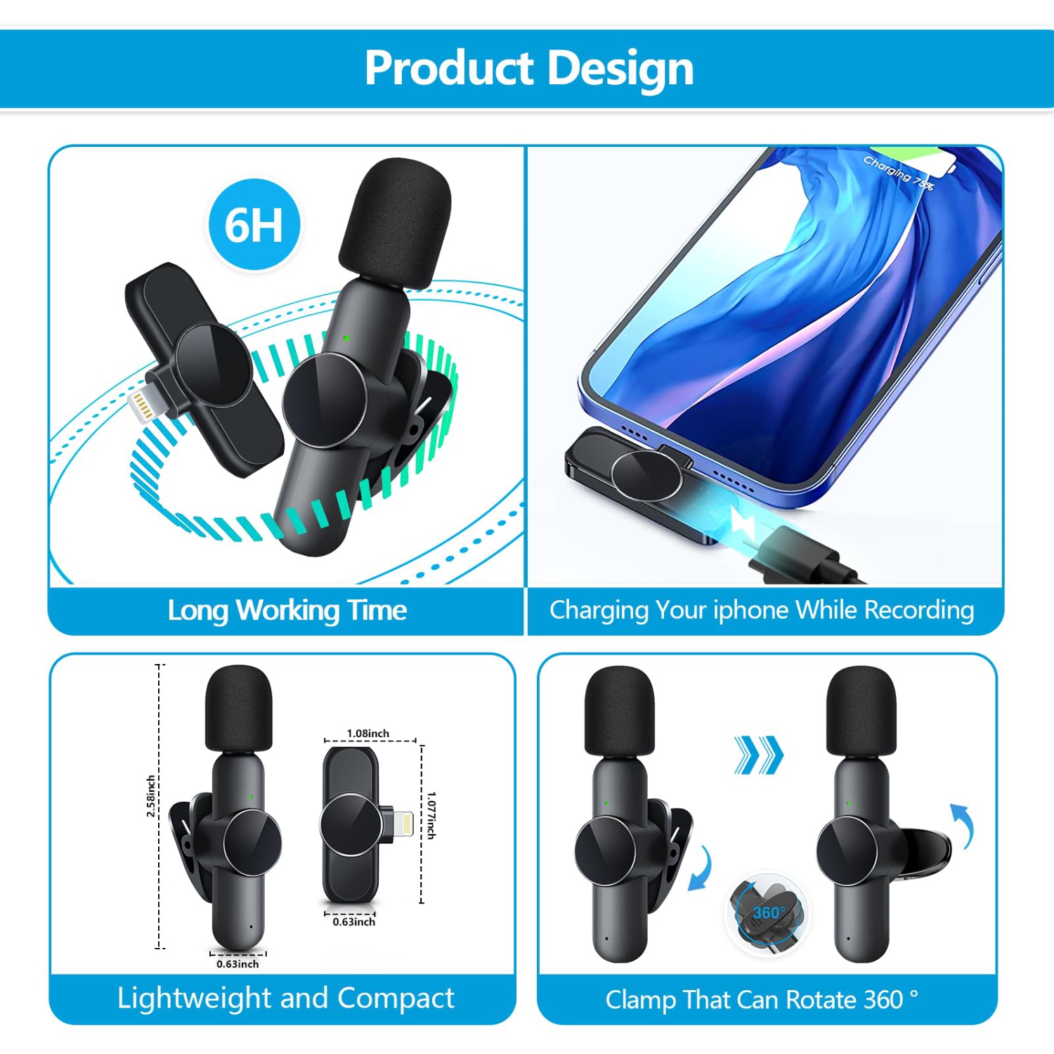 Mini Wireless Mic for iPhone iPad Tiny Lavalier Microphone Clip On Lapel Mic for Video Recording Interview TikTok