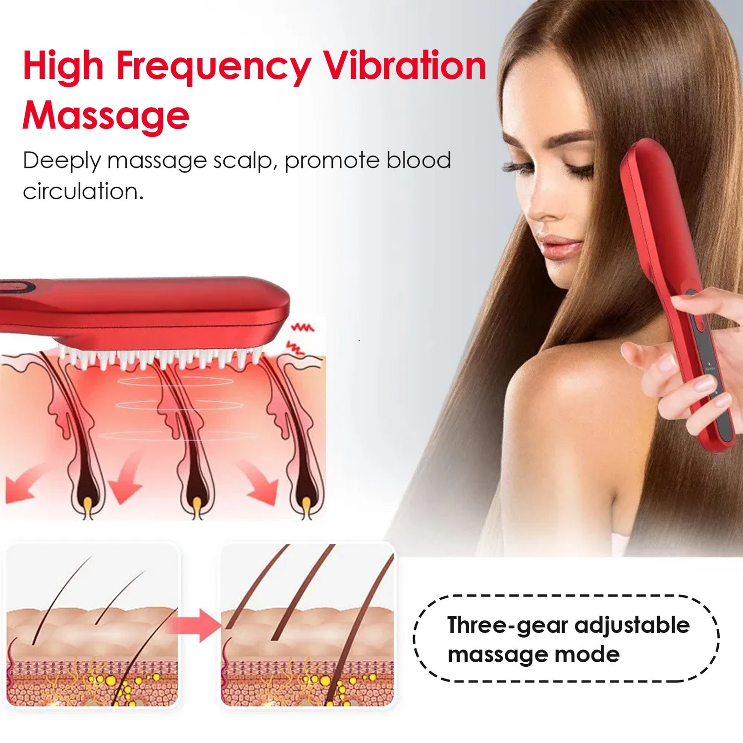 Red & Blue Light Therapy Hair Growth Comb,Handheld Electric Massage Comb,Hair Care Comb Head Massager for Women Men