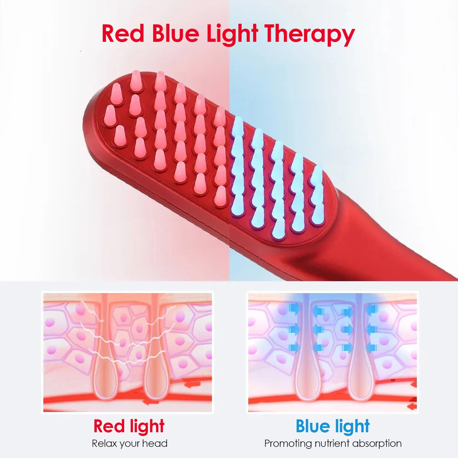 Red & Blue Light Therapy Hair Growth Comb,Handheld Electric Massage Comb,Hair Care Comb Head Massager for Women Men