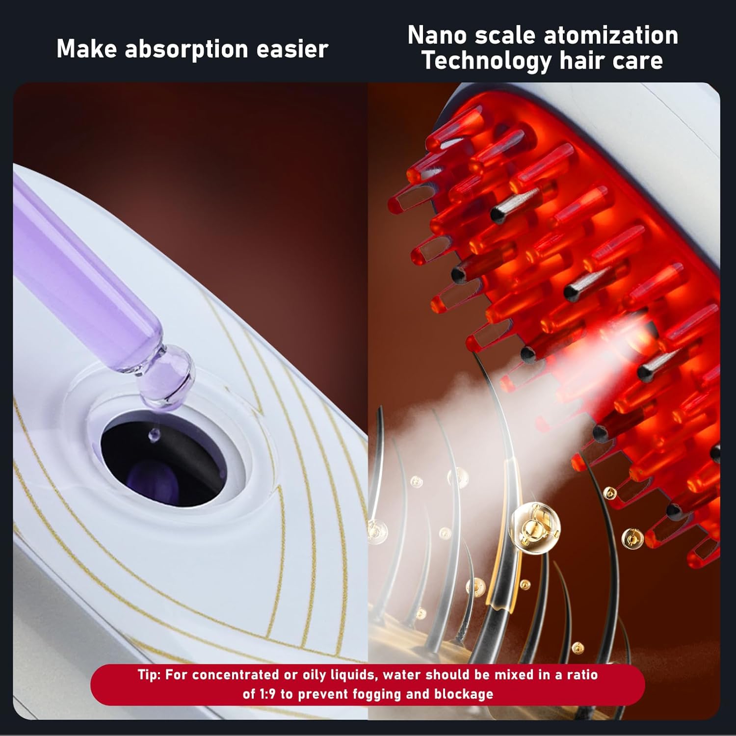 Electric Hair Steamer Brush,Microcurrent Massage Comb for Head,Red & Blue Light Hair Care,Vibration Scalp Massage Atomization Comb