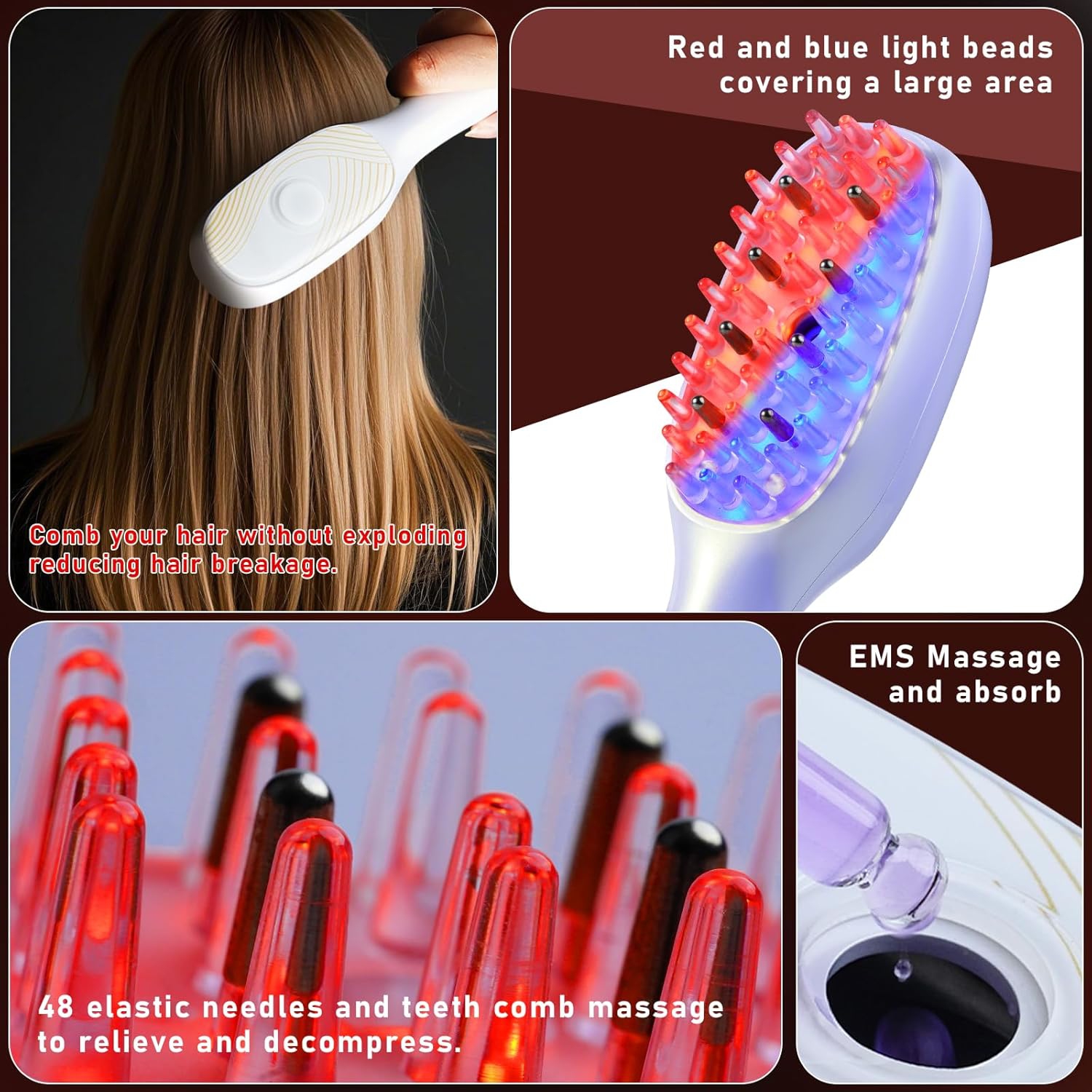 Electric Hair Steamer Brush,Microcurrent Massage Comb for Head,Red & Blue Light Hair Care,Vibration Scalp Massage Atomization Comb