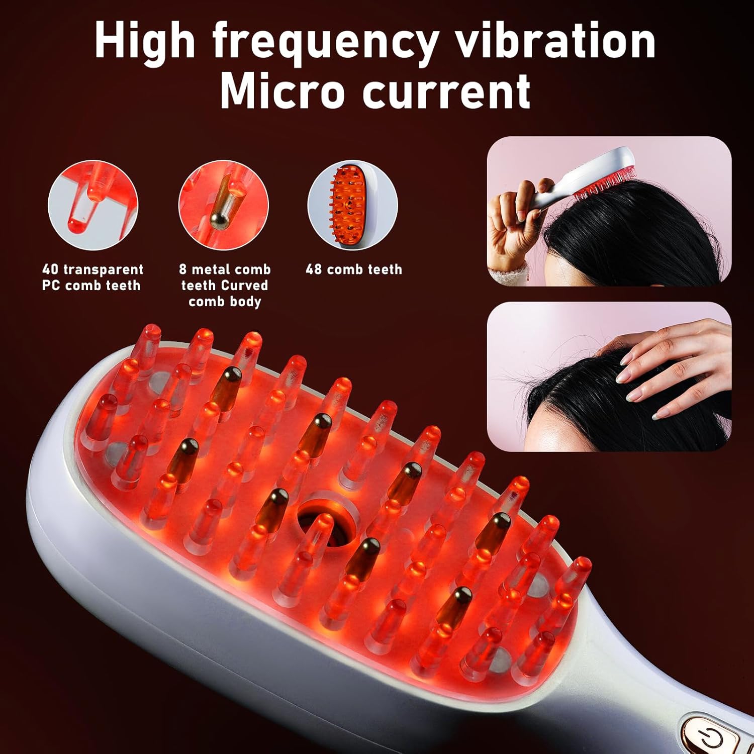 Electric Hair Steamer Brush,Microcurrent Massage Comb for Head,Red & Blue Light Hair Care,Vibration Scalp Massage Atomization Comb