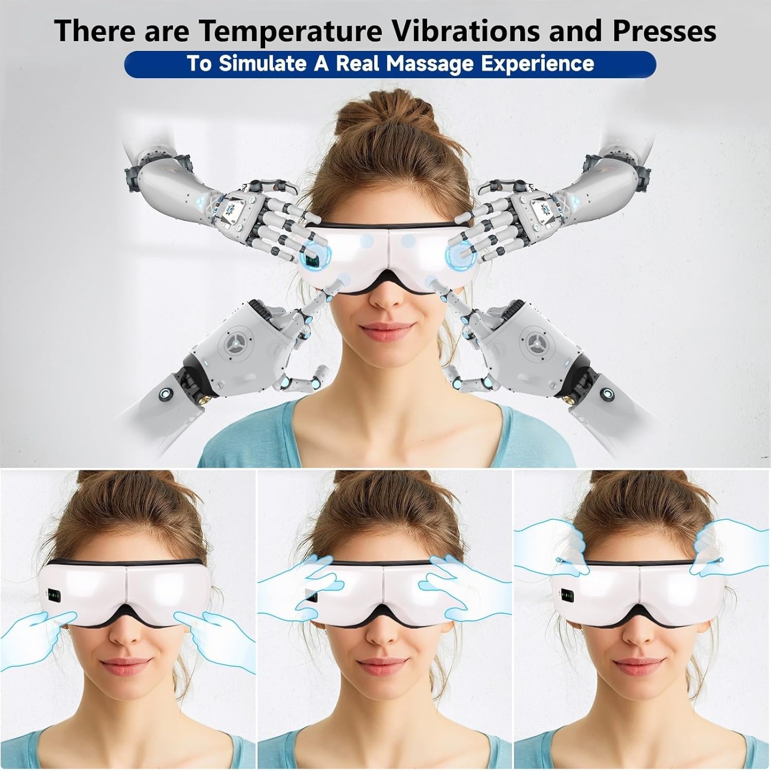 Masseur pour les yeux avec chaleur et vibration, masque pliable pour les yeux, masseur chauffant pour les yeux pour le soulagement de la fatigue,