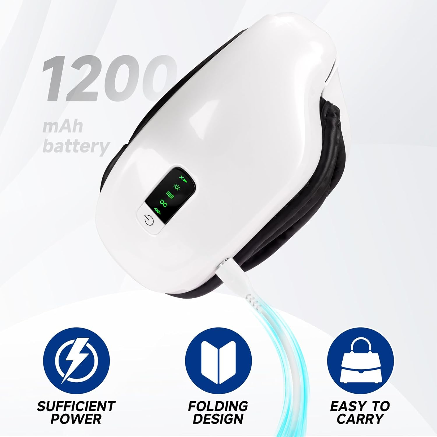 Masseur pour les yeux avec chaleur et vibration, masque pliable pour les yeux, masseur chauffant pour les yeux pour le soulagement de la fatigue,