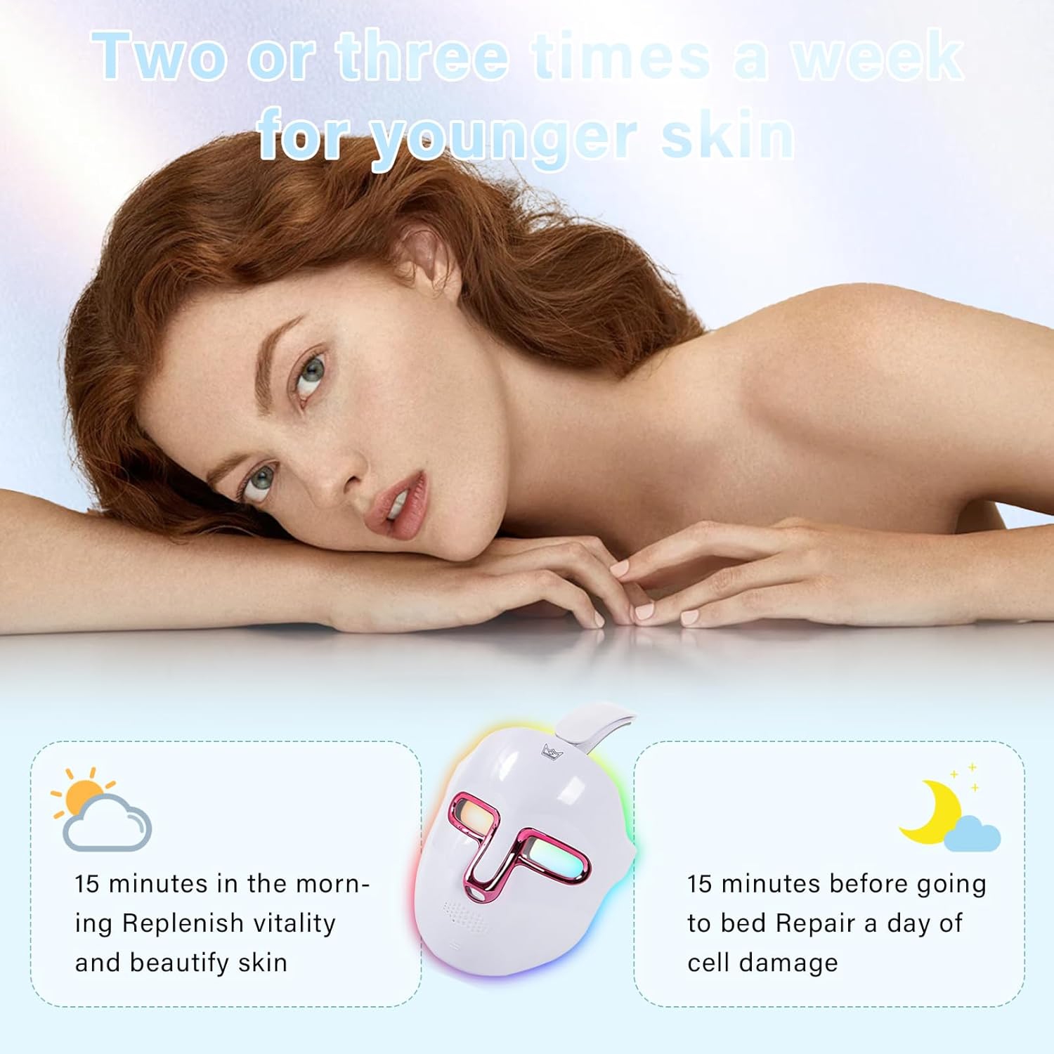 Masque de luminothérapie LED, thérapie à la lumière bleue rouge pour le visage, masque facial à DEL à 7 couleurs pour la maison