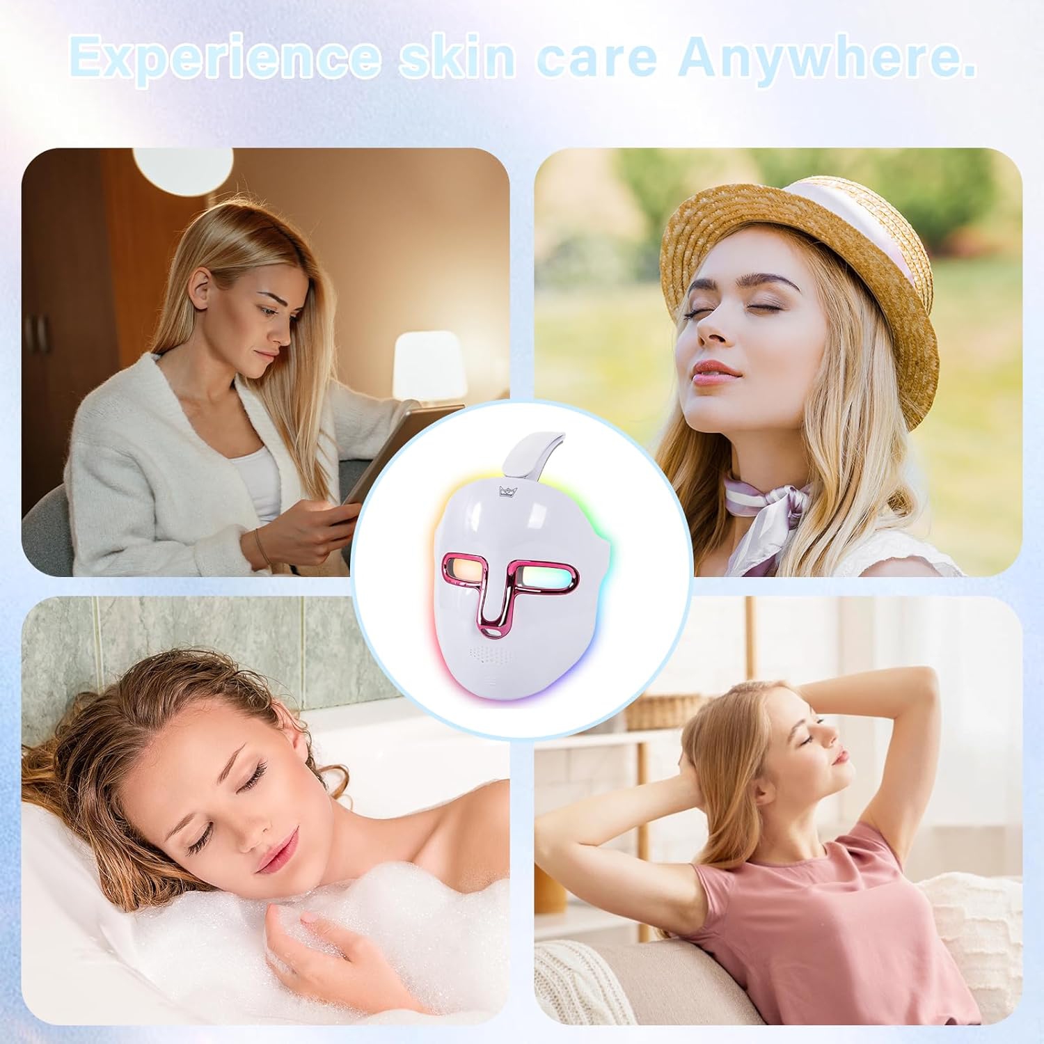 Masque de luminothérapie LED, thérapie à la lumière bleue rouge pour le visage, masque facial à DEL à 7 couleurs pour la maison