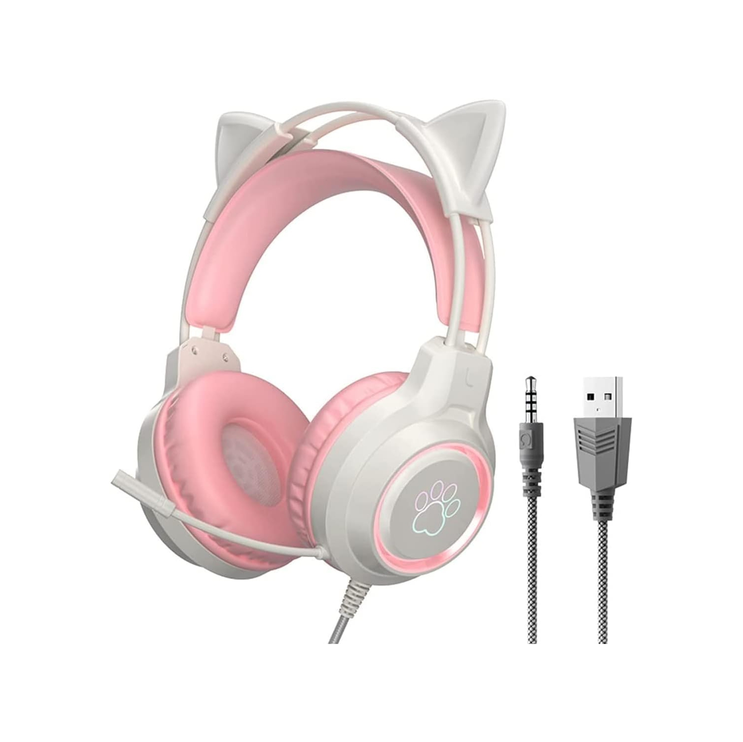 [Sweetheart Pink] LED Cat Ear Headset｜50mm Strong Magnetic Unit｜Dynamic Breathing Light｜Girl's Heart Exploding｜Girl's Birthday Gift