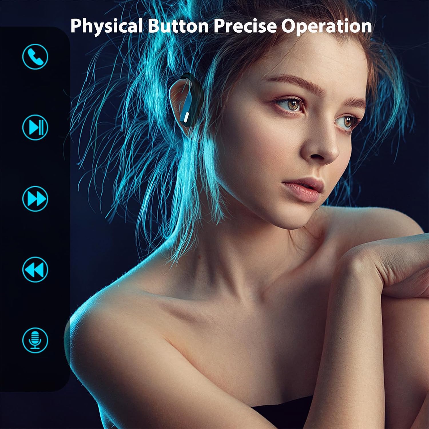 Écouteurs 100 % sans fil avec microphone Écouteurs Écouteurs bouton Crochet Sports Running Bluetooth Écouteurs noirs