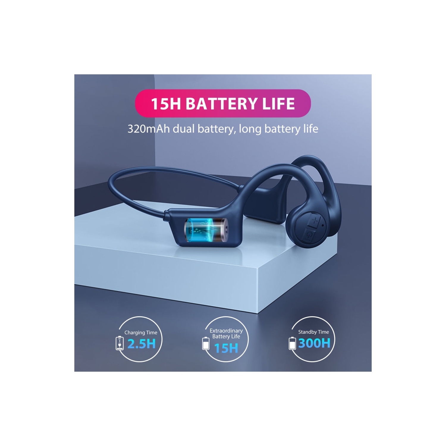 Wireless Bone Conduction Headphones, Open-Ear Bluetooth Sports Headphones with Built-in Mic, Sweat Resistant Earphones for Workout, Running, Gym,