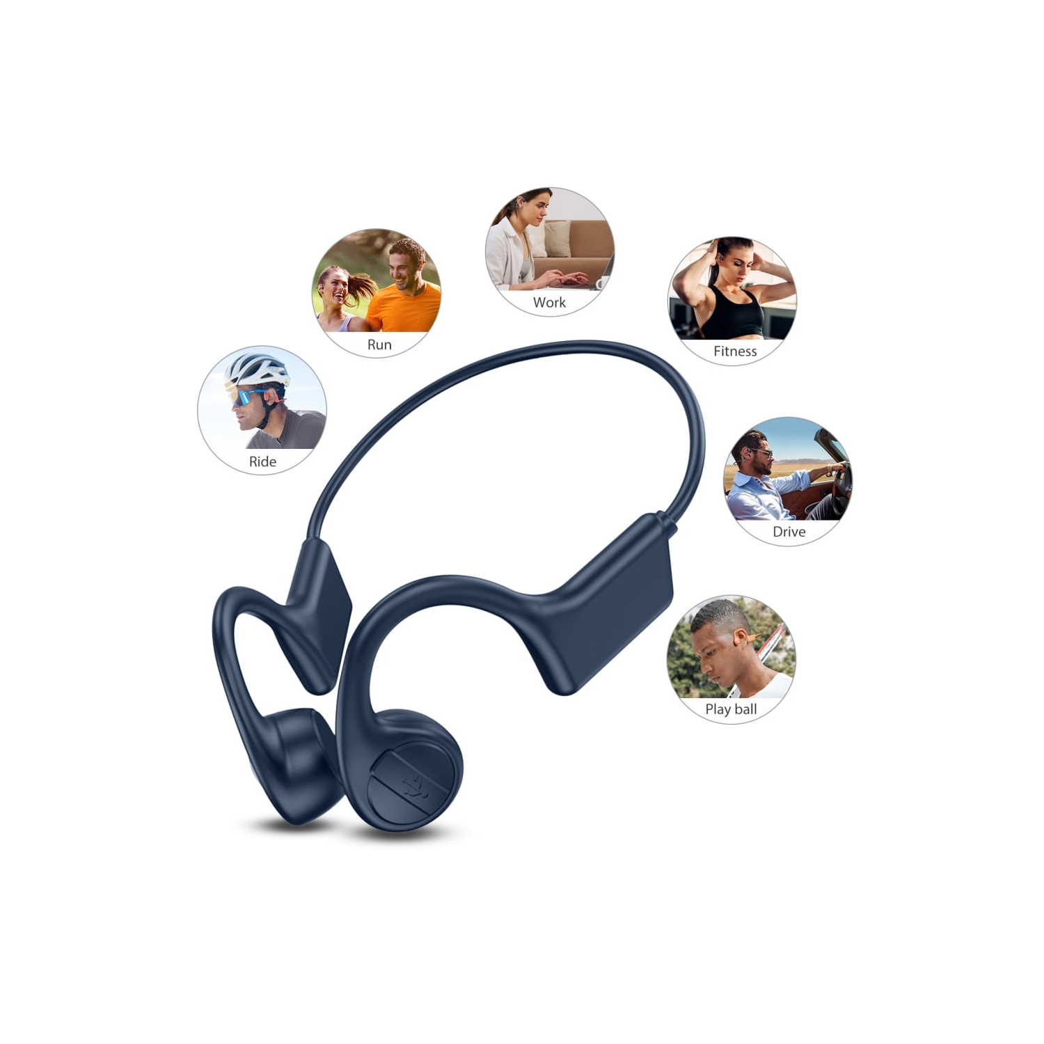 Wireless Bone Conduction Headphones, Open-Ear Bluetooth Sports Headphones with Built-in Mic, Sweat Resistant Earphones for Workout, Running, Gym,