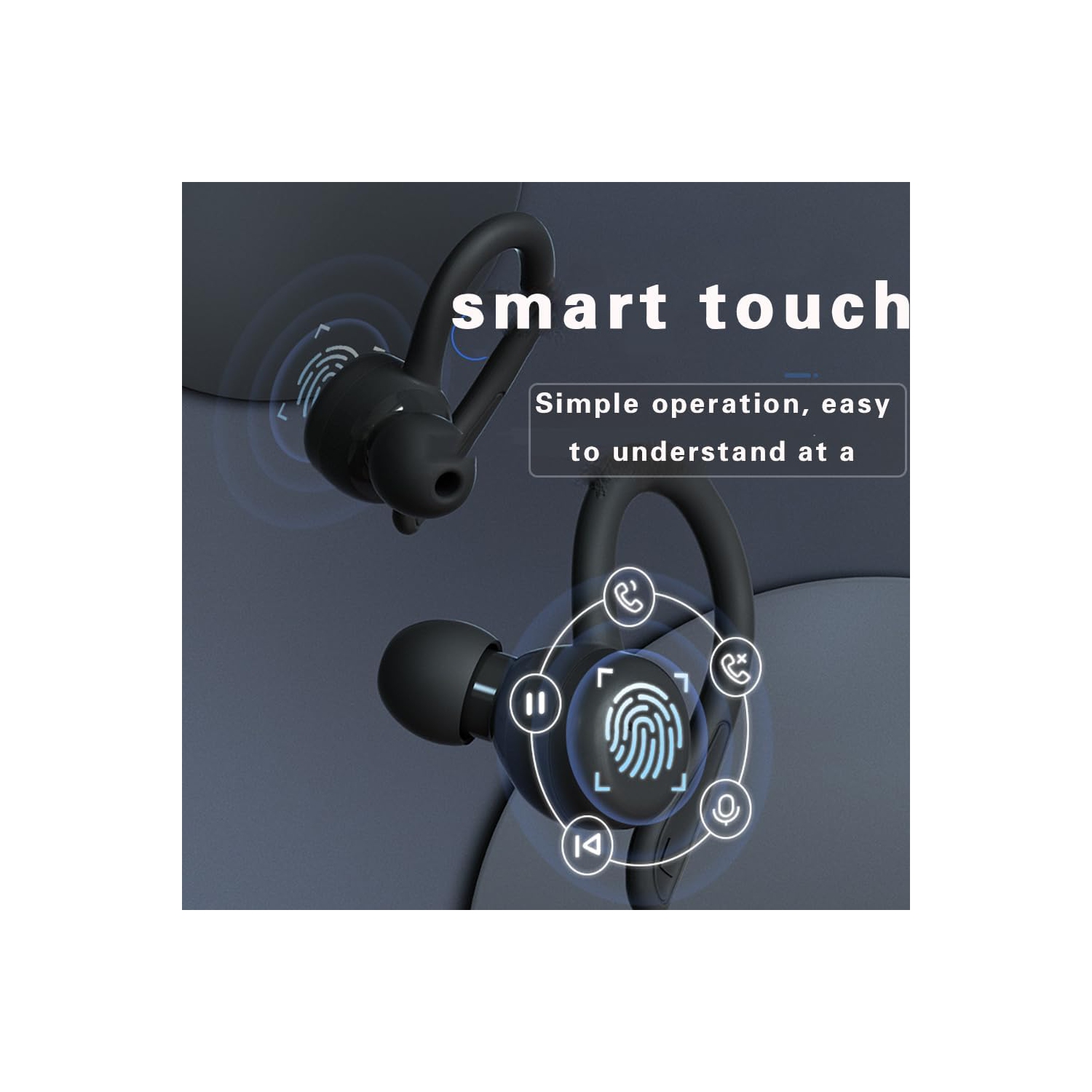 Bluetooth 5,3 Écouteurs bouton Crochet auriculaire 6 heures d'écoute Temps Sports Étanches Écouteurs boutons 100 % sans fil conçus pour le sport Gym