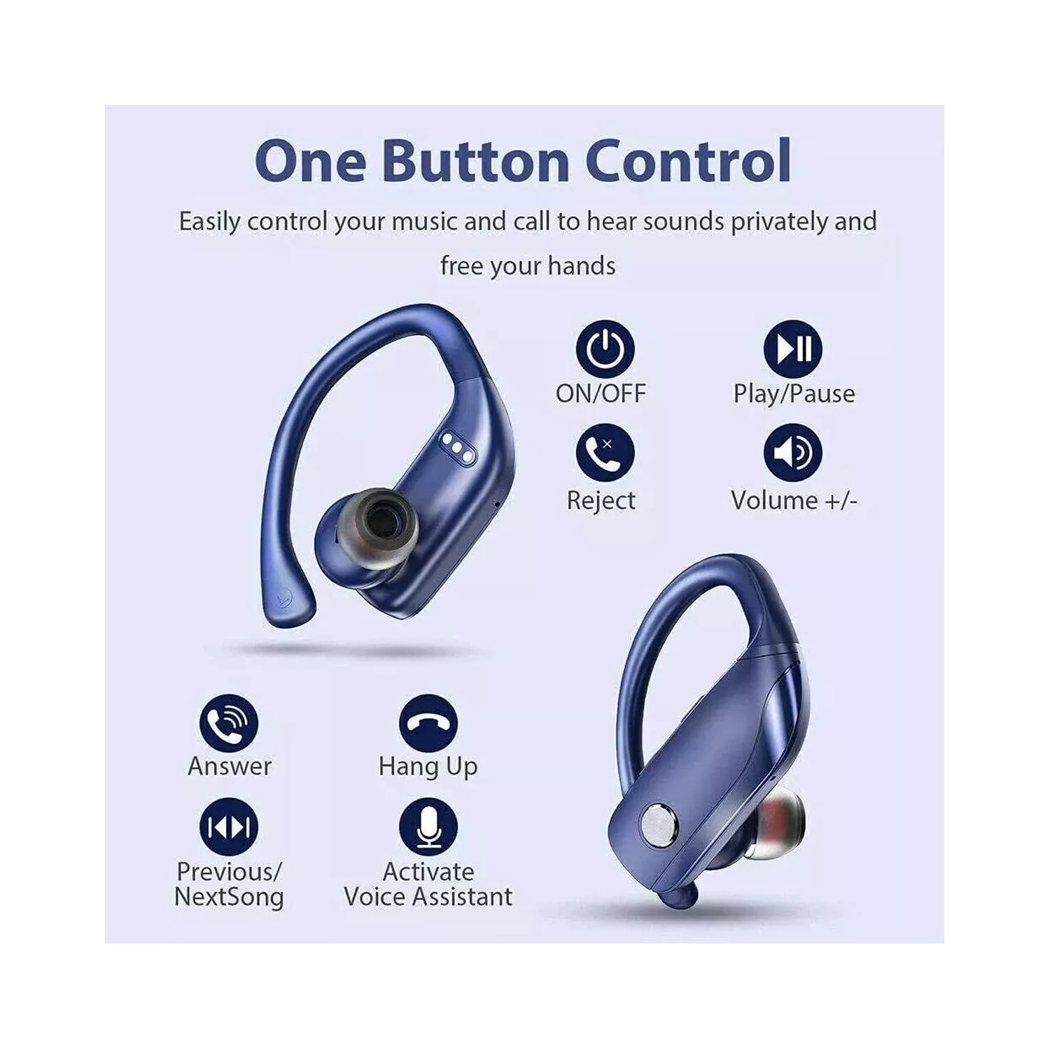 Écouteurs 100 % sans fil avec microphone Écouteurs bouton Crochet écouteurs sport running Bluetooth