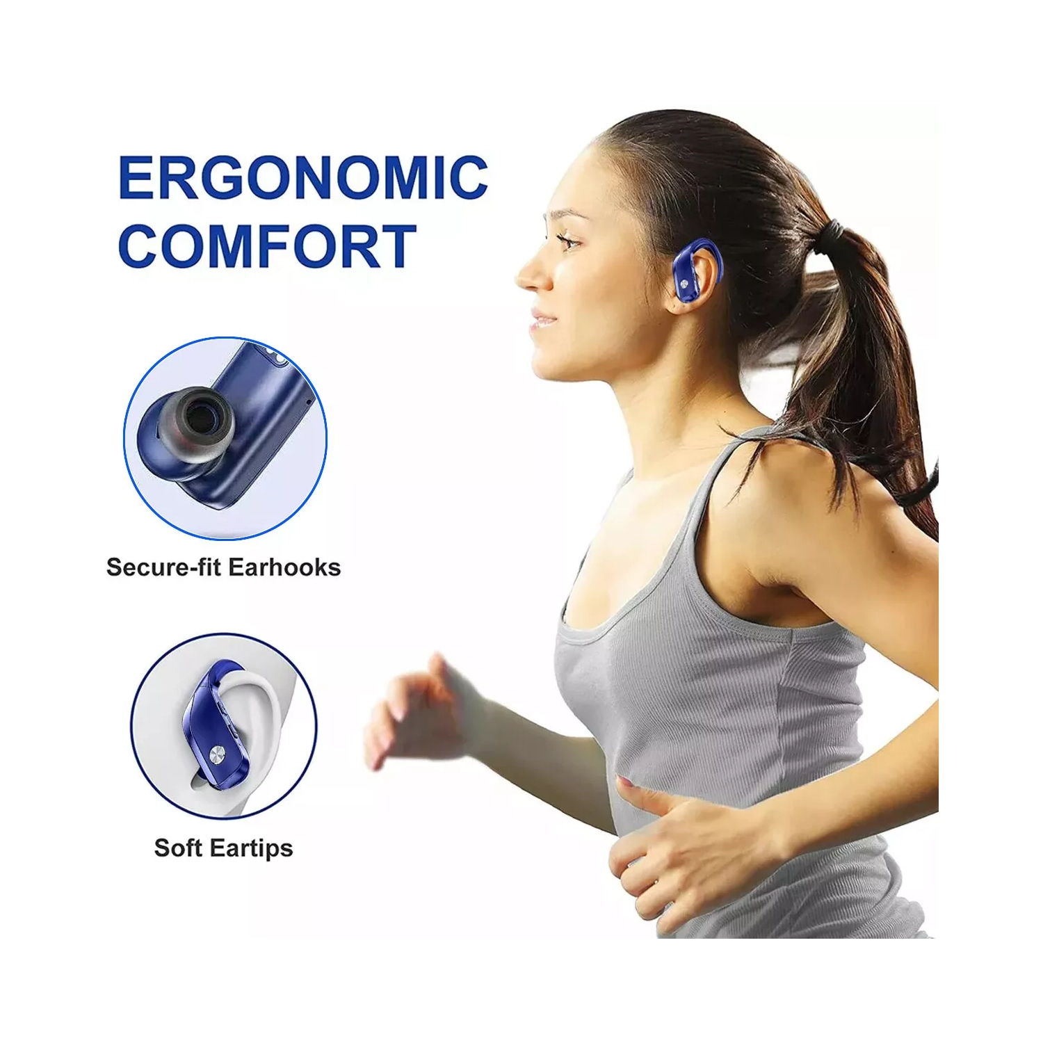 Écouteurs 100 % sans fil avec microphone Écouteurs bouton Crochet écouteurs sport running Bluetooth