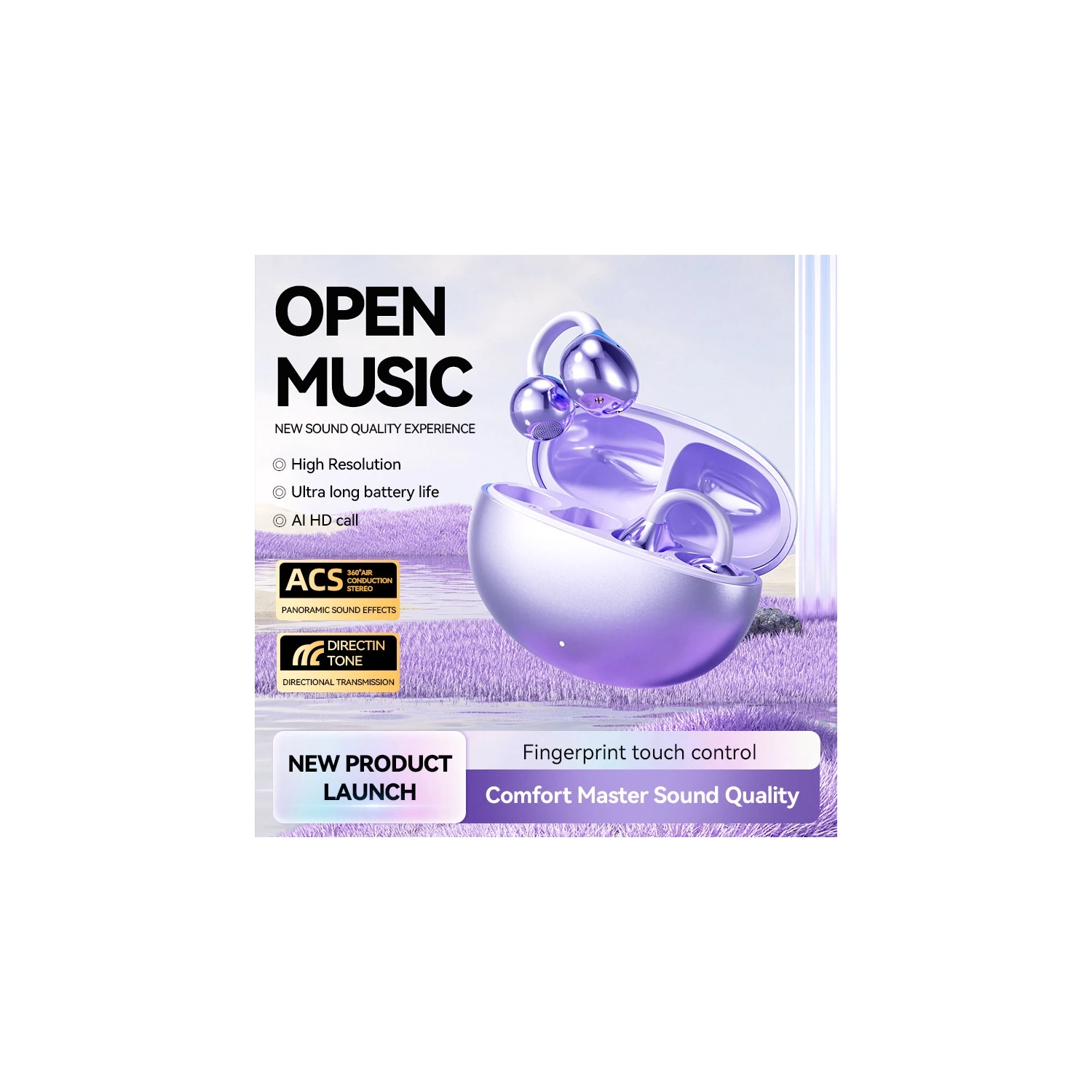 Écouteurs Bluetooth à pince OWS Sports Écouteurs sans fil à conduction osseuse Nouveau design Batterie LED