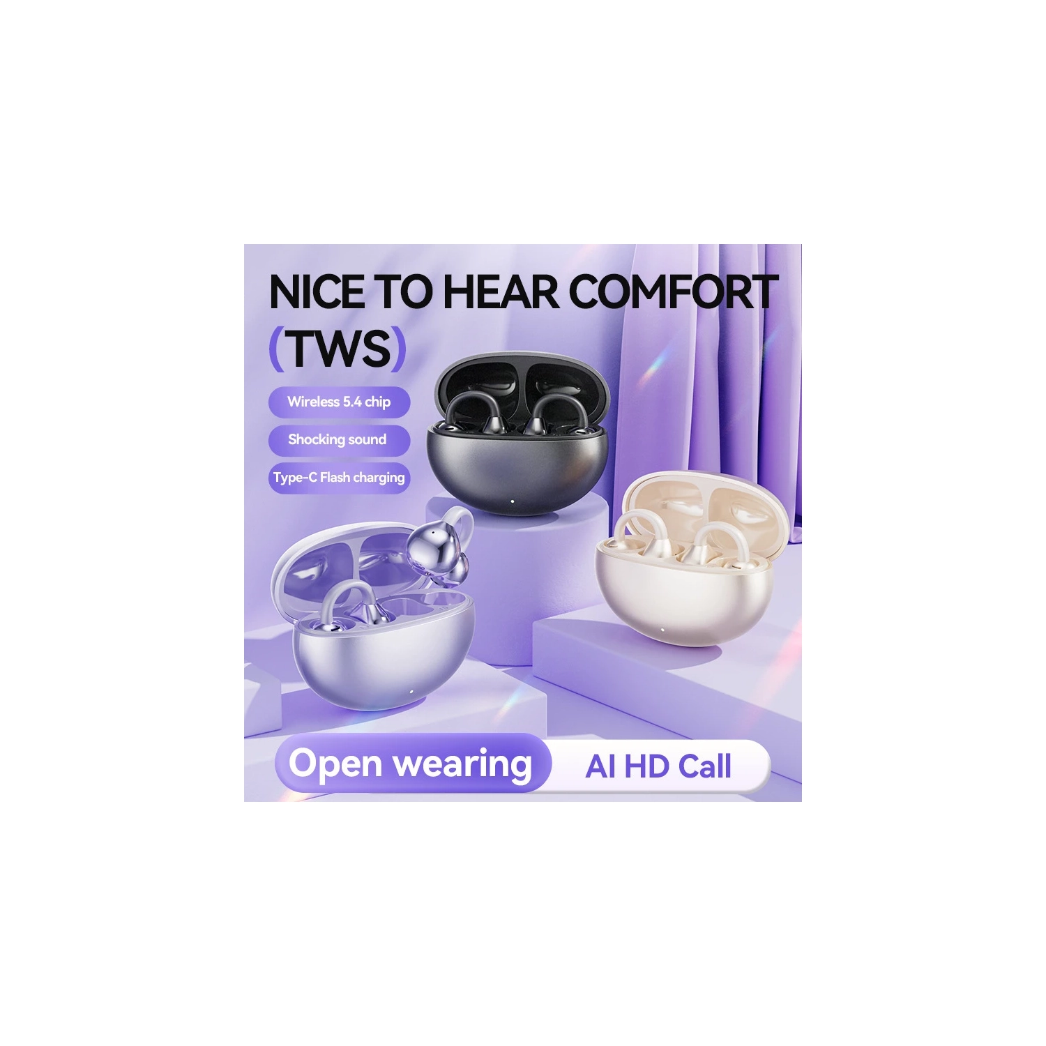 Écouteurs Bluetooth à pince OWS Sports Écouteurs sans fil à conduction osseuse Nouveau design Batterie LED