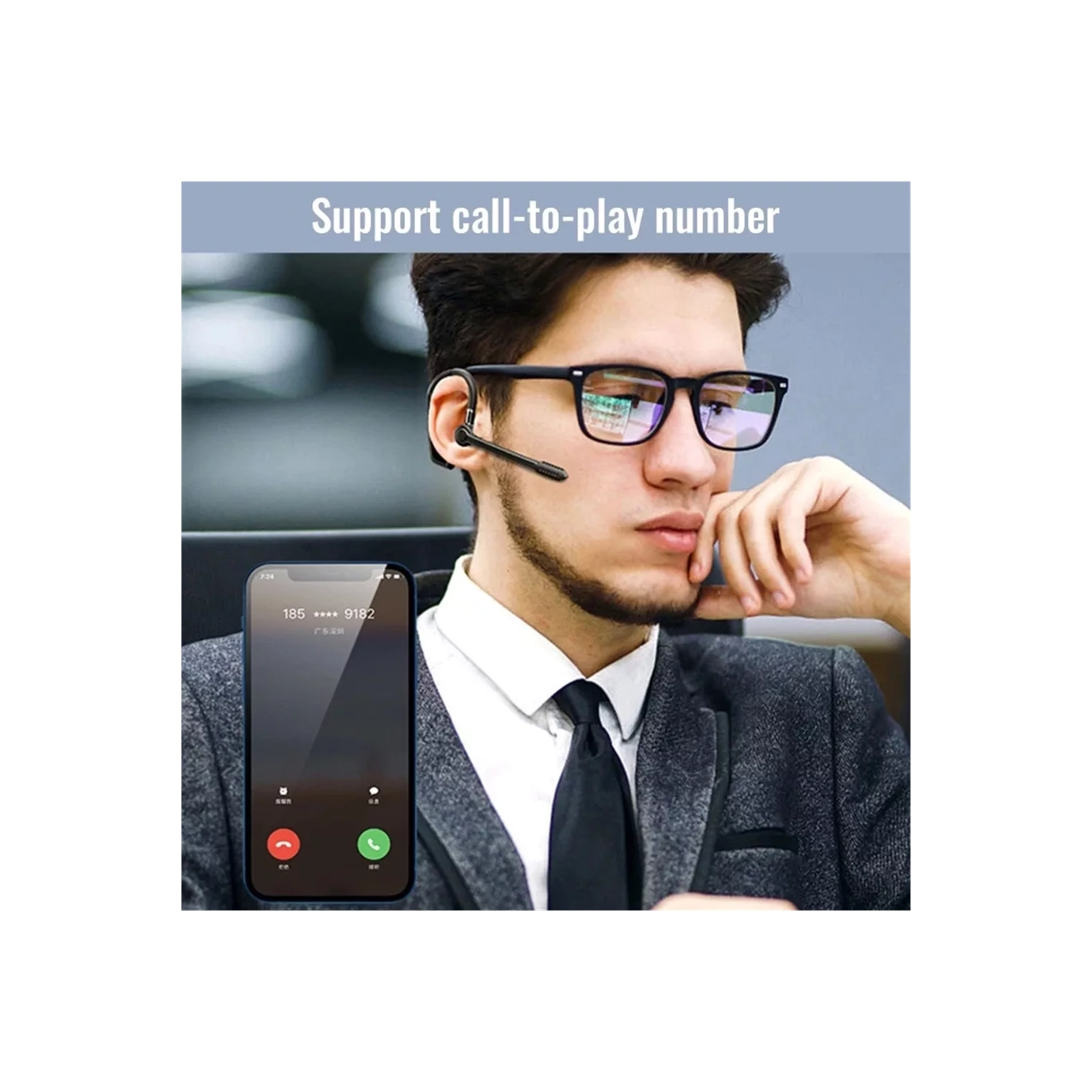 Oreillette Bluetooth mains libres sans fil casque d'écoute pour conduite d'affaires sport blanc