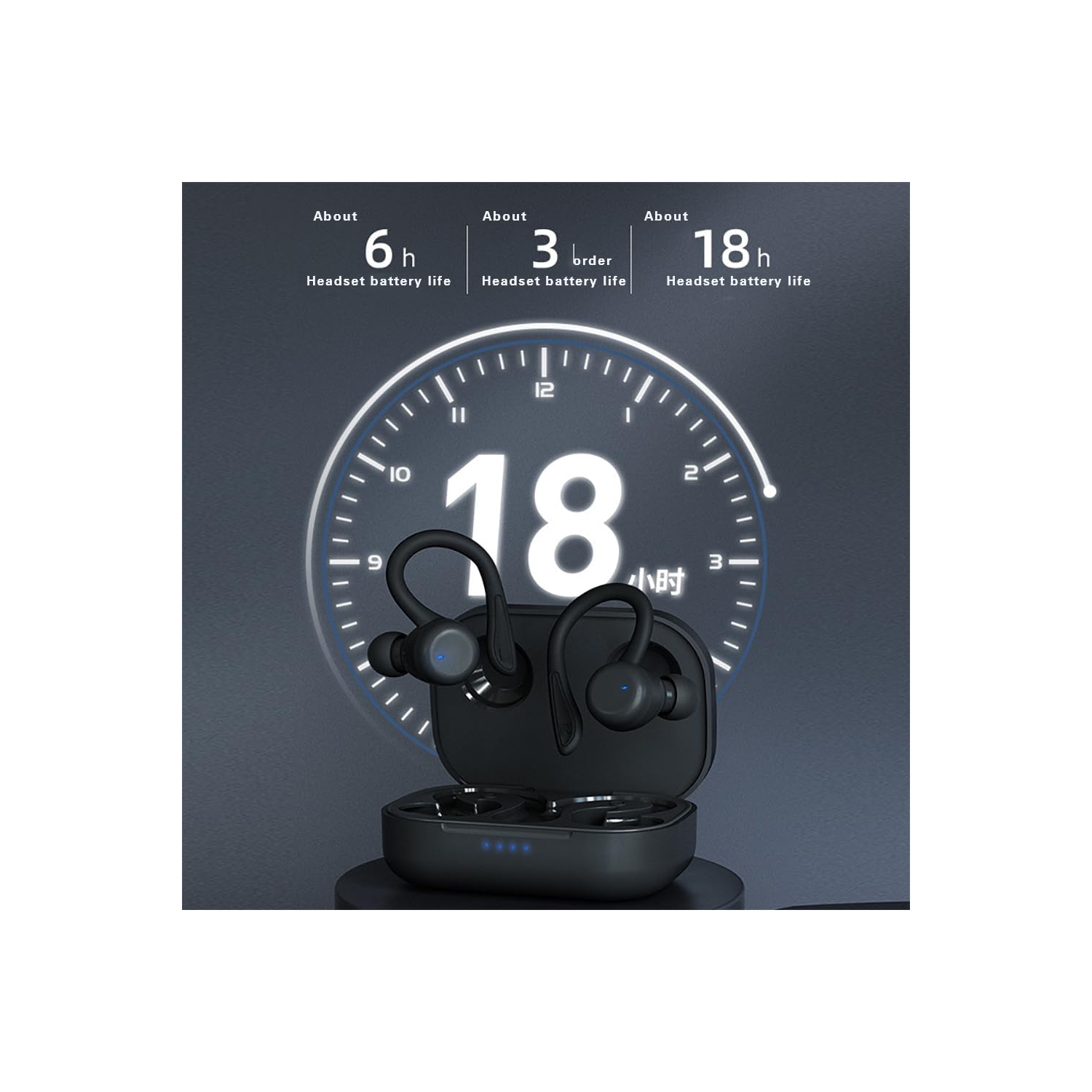 Bluetooth 5,3 Écouteurs bouton Crochet auriculaire 6 heures d'écoute Temps Sports Étanches Écouteurs boutons 100 % sans fil conçus pour le sport Gym