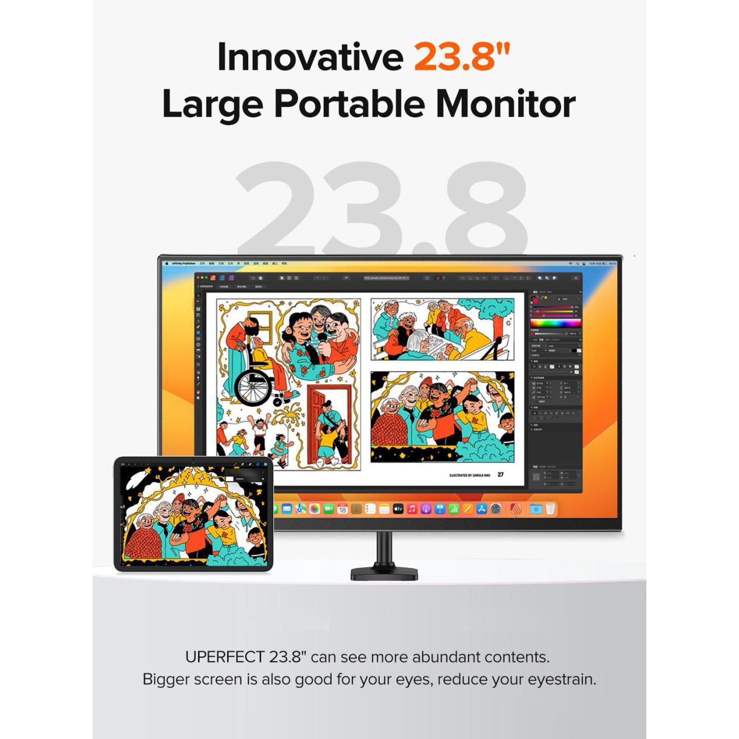 UPERFECT 23.8" 100Hz FreeSync IPS HDR Gaming Portable Monitor with USB-C, HDMI, VESA Mount & 180° Adjustable Stand Perfect for Laptops, Switch, Phones