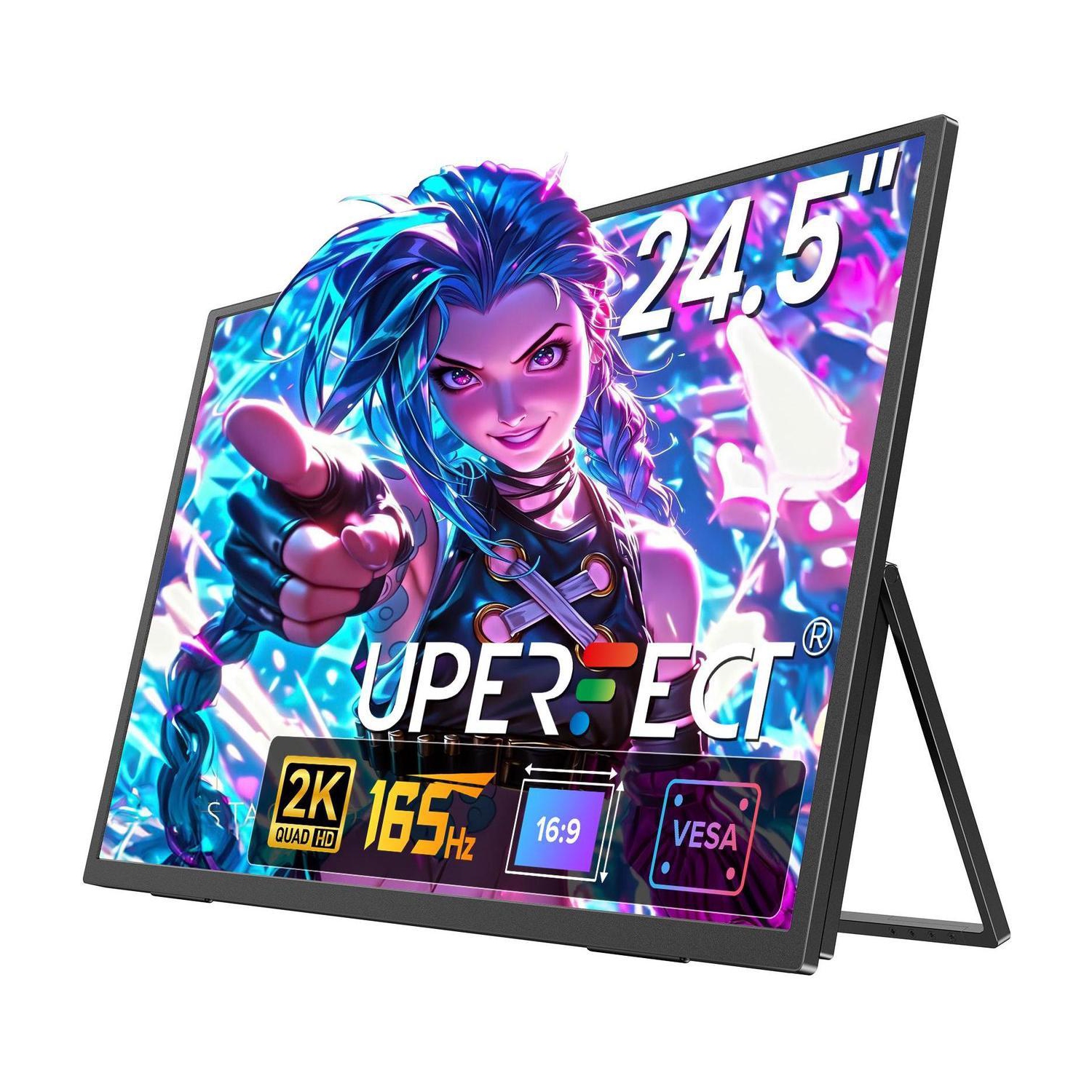 UPERFECT 24.5" 2K QHD 165Hz FreeSync IPS HDR Gaming Portable Monitor with USB-C, HDMI, VESA Mount & 180° Adjustable Stand Perfect for Laptops,