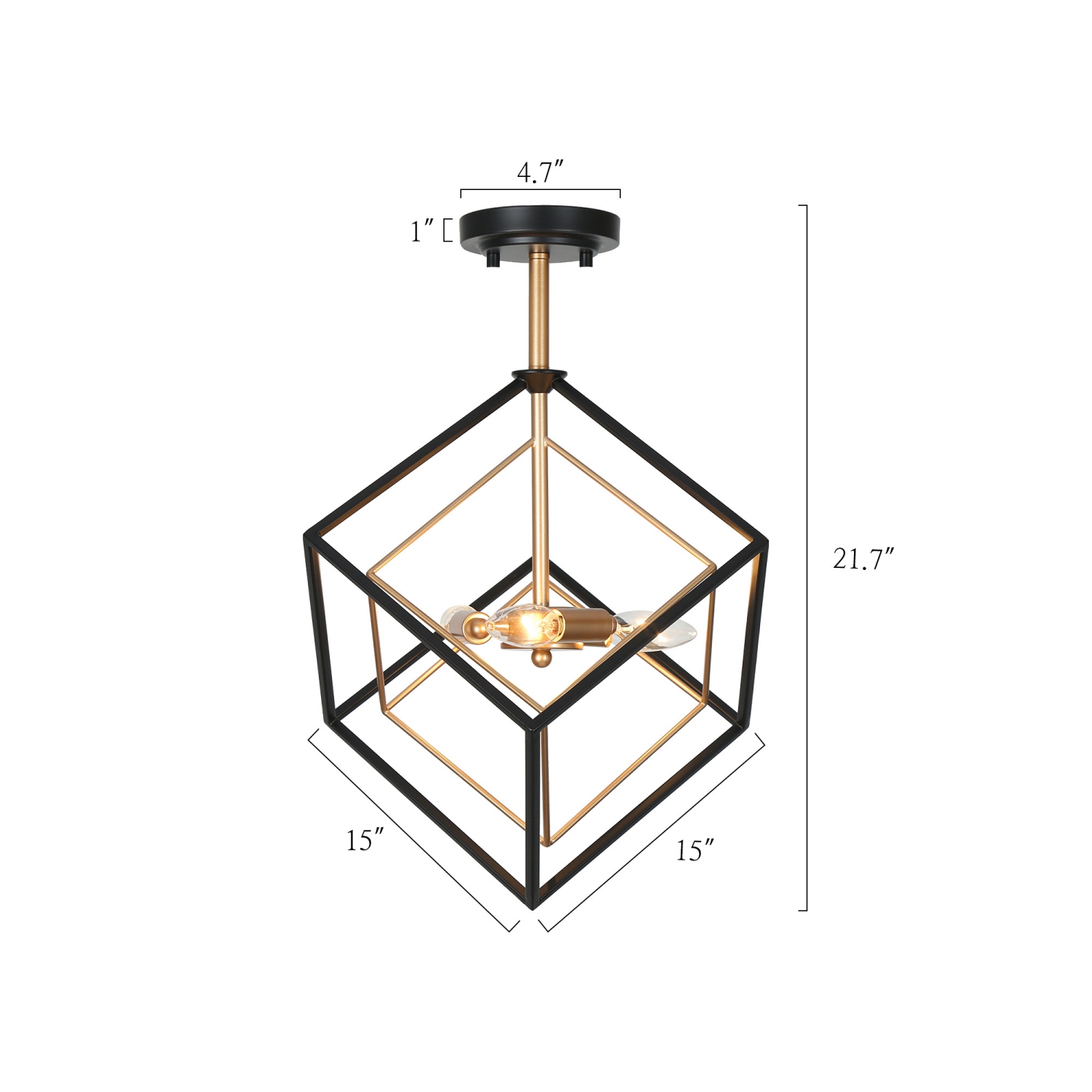 3-light black and brass cage chandelier