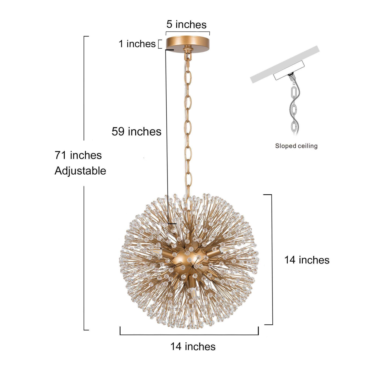 6-light gold globe chandelier with crystal beads