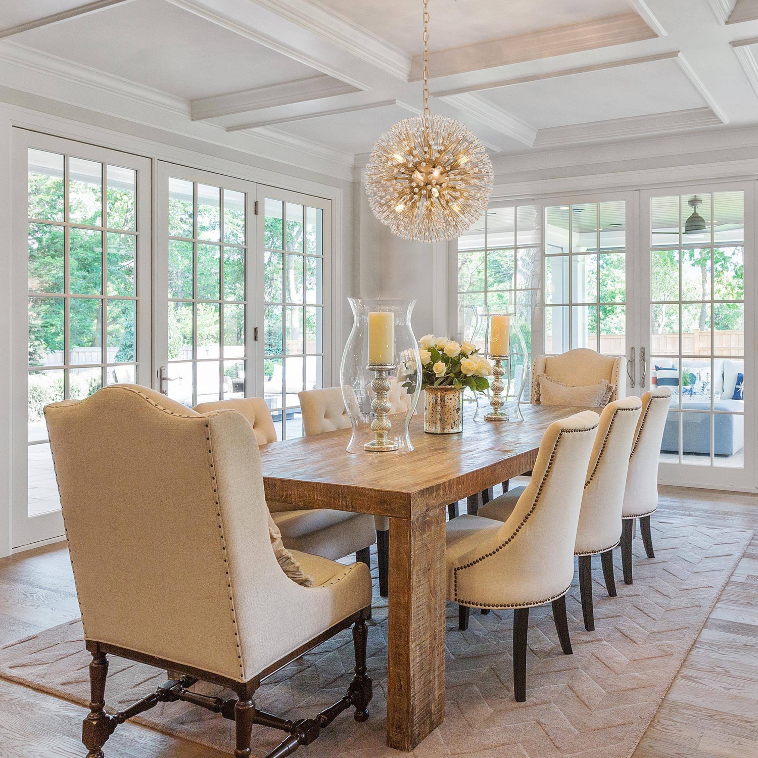 6-light gold globe chandelier with crystal beads