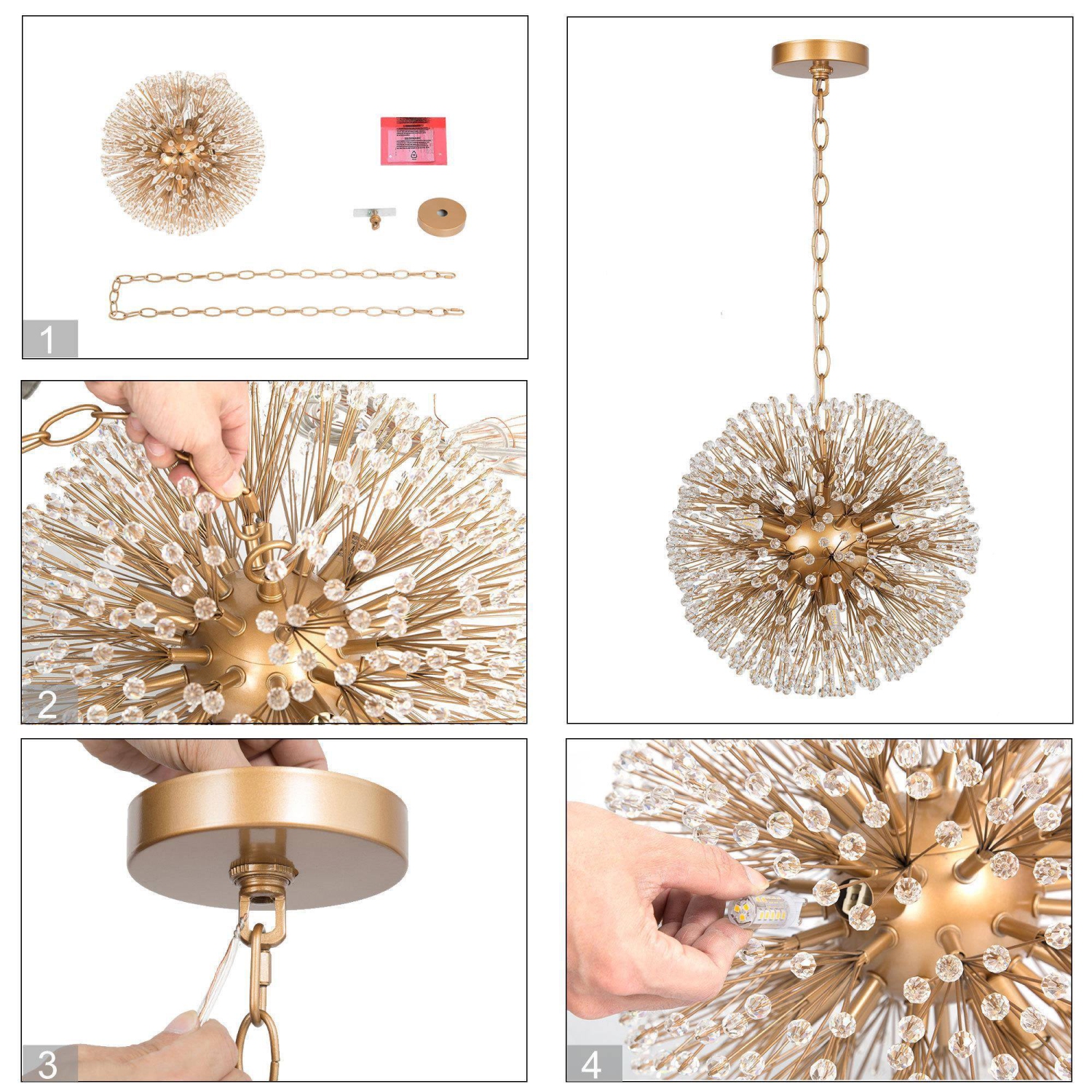6-light gold globe chandelier with crystal beads