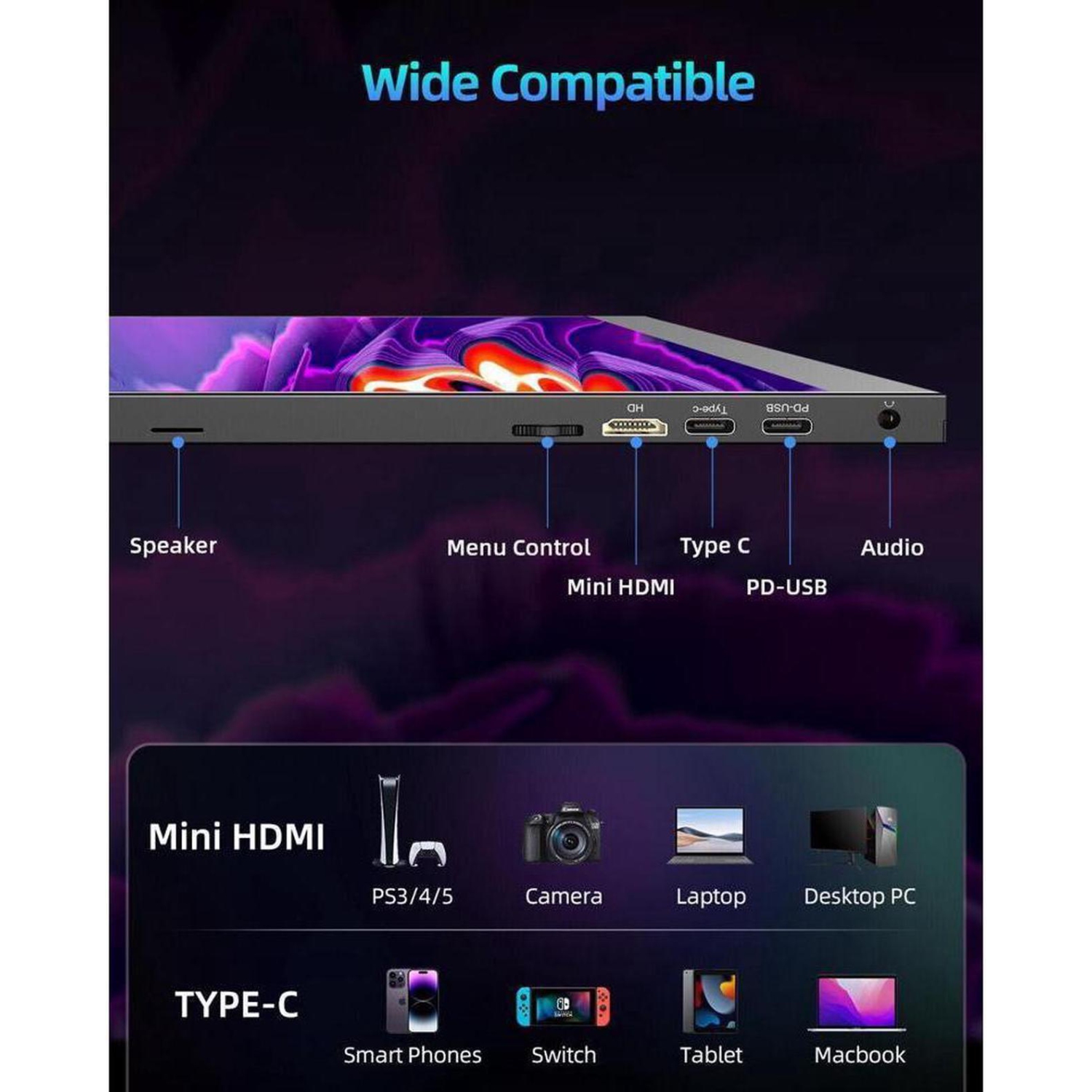 UPERFECT 18" Portable Gaming Monitor 144Hz 2560*1600 2K Freesync Screen Switch Display