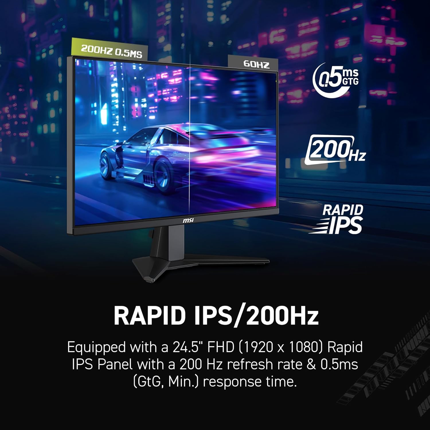 Moniteur de jeu IPS rapide 1920 x 24 1080 200&nbsp;Hz 0,5&nbsp;ms (gris à gris) de 5&nbsp;po de MSI (MAG 255F E20)