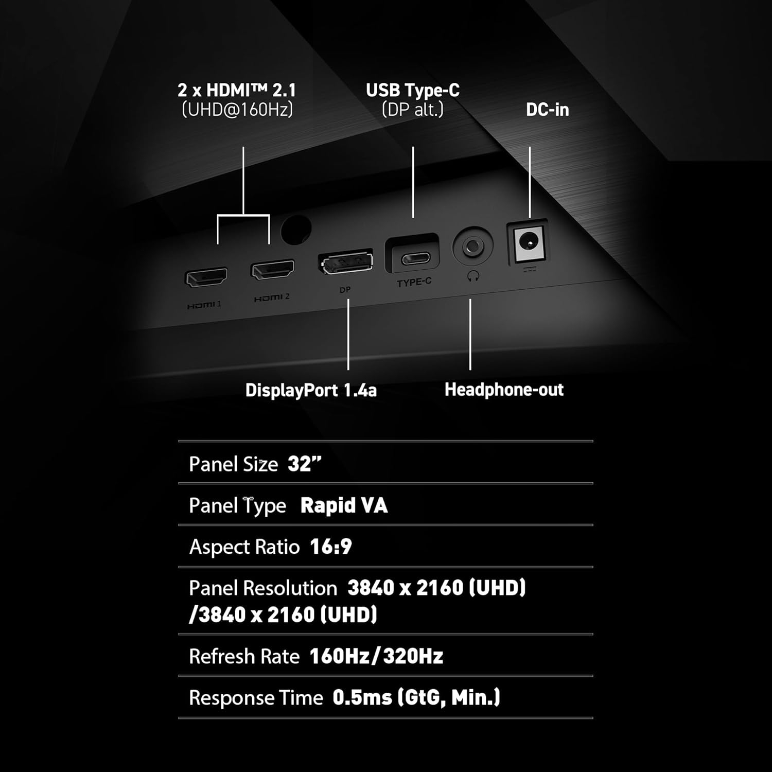 Moniteur de jeu à deux modes 31,5&nbsp;po 3840 x 2160 160&nbsp;Hz UHD/320&nbsp;Hz HD intégrale 0,5&nbsp;ms (gris à gris) incurvé VA rapide HDMI MC