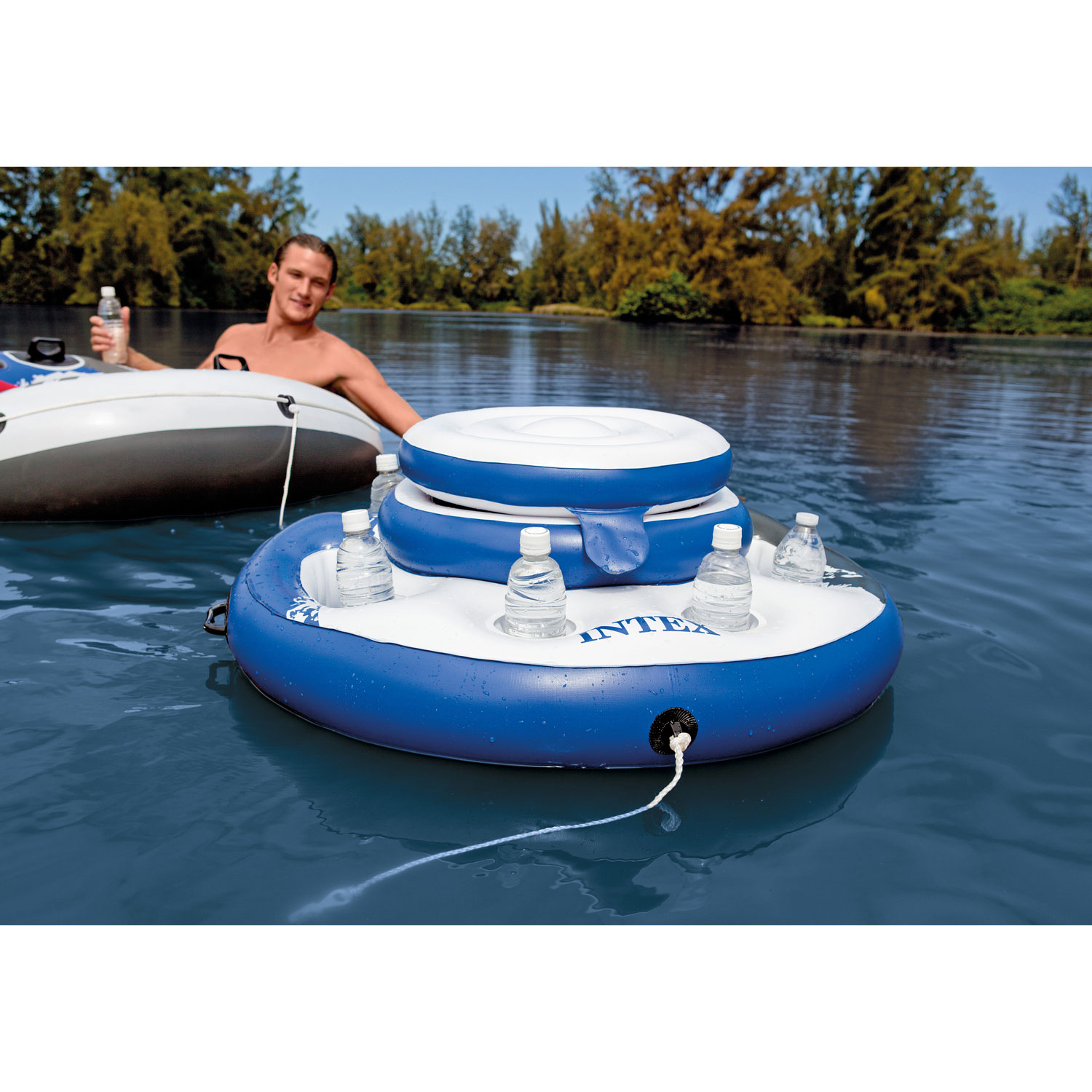 Glacière gonflable flottante Mega Chill d'Intex - Bleu/Gris