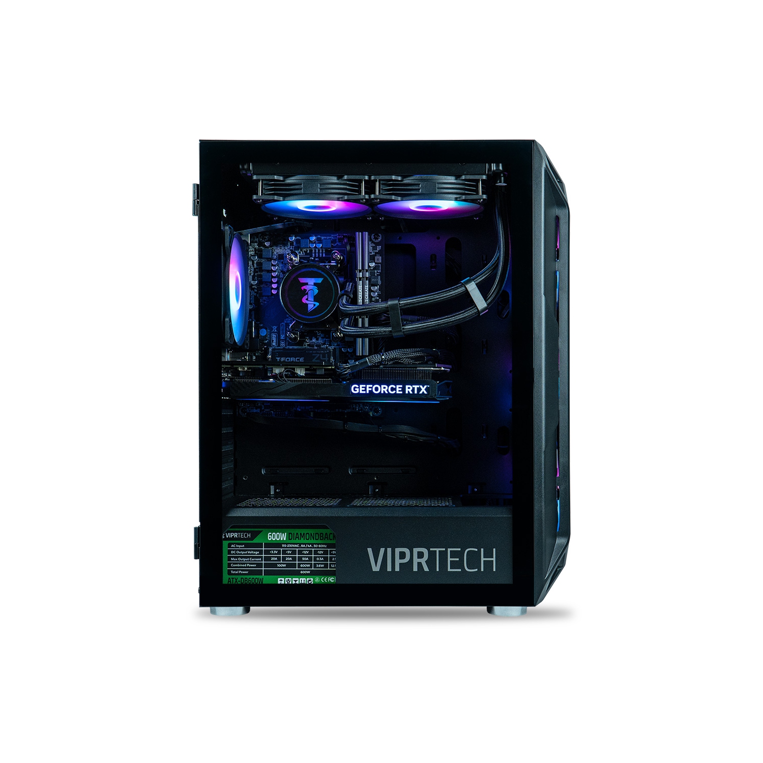 ViprTech Ghost 4.0 Liquid-Cooled PC - AMD Ryzen 7, RTX 5060 Ti 8GB, 16GB DDR4, 1TB SSD, VR-Ready, Streaming, Win 11, Gaming Desktop Computer Black