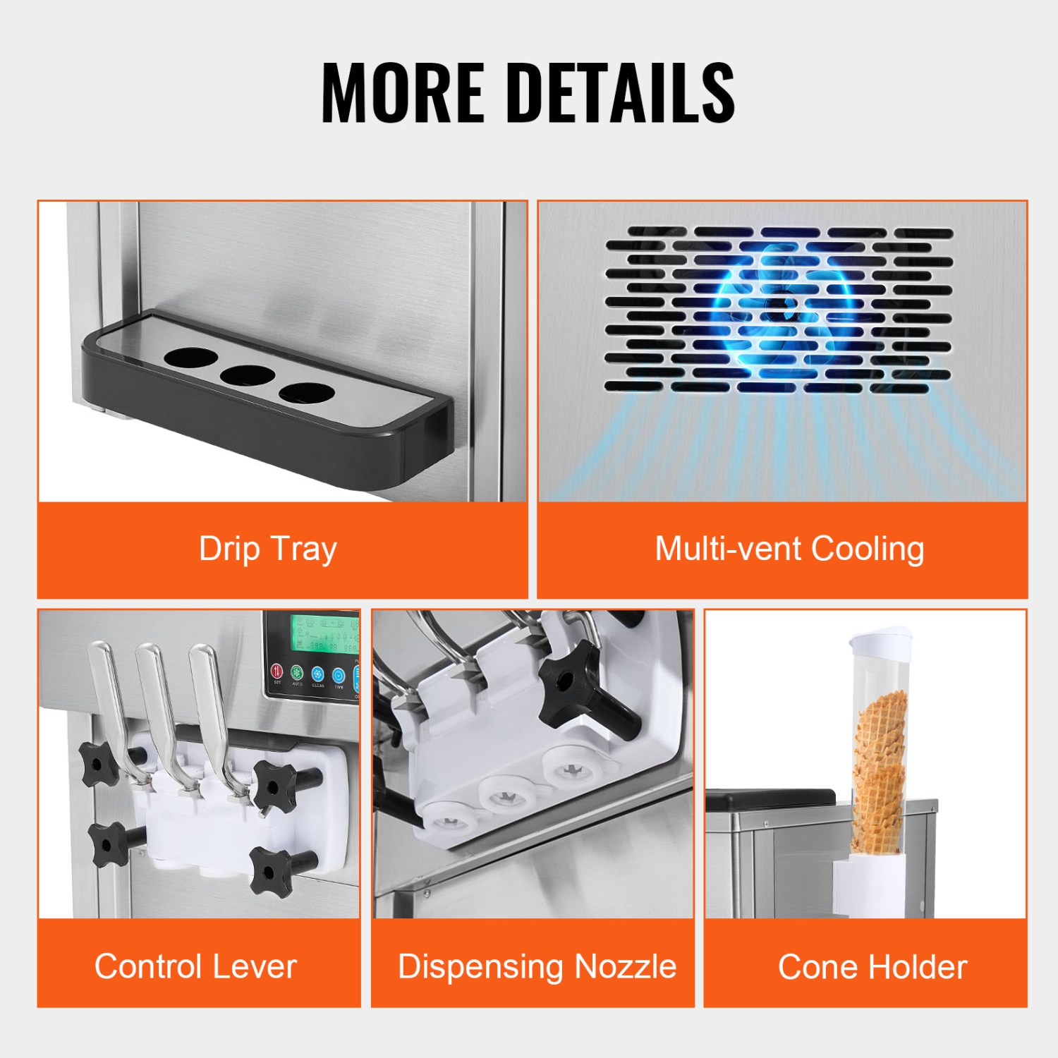 VEVOR 1800W Ice Cream Machine, 21 QT/H Yield, 3-Flavor Countertop Soft Serve Ice Cream Maker,2 x 4L Hopper 2 x 1.8L Cylinder, LCD Panel Clean