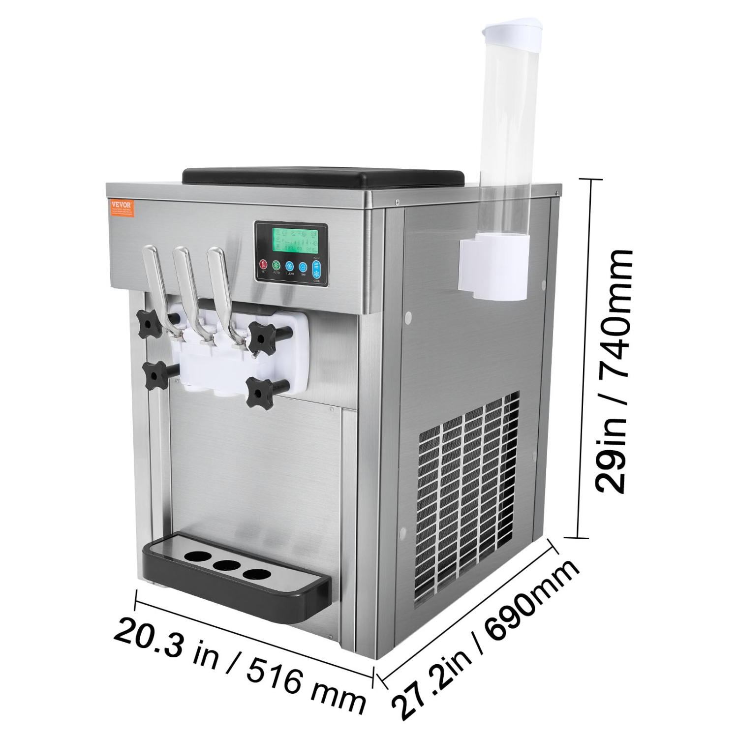 VEVOR 1800W Ice Cream Machine, 21 QT/H Yield, 3-Flavor Countertop Soft Serve Ice Cream Maker,2 x 4L Hopper 2 x 1.8L Cylinder, LCD Panel Clean