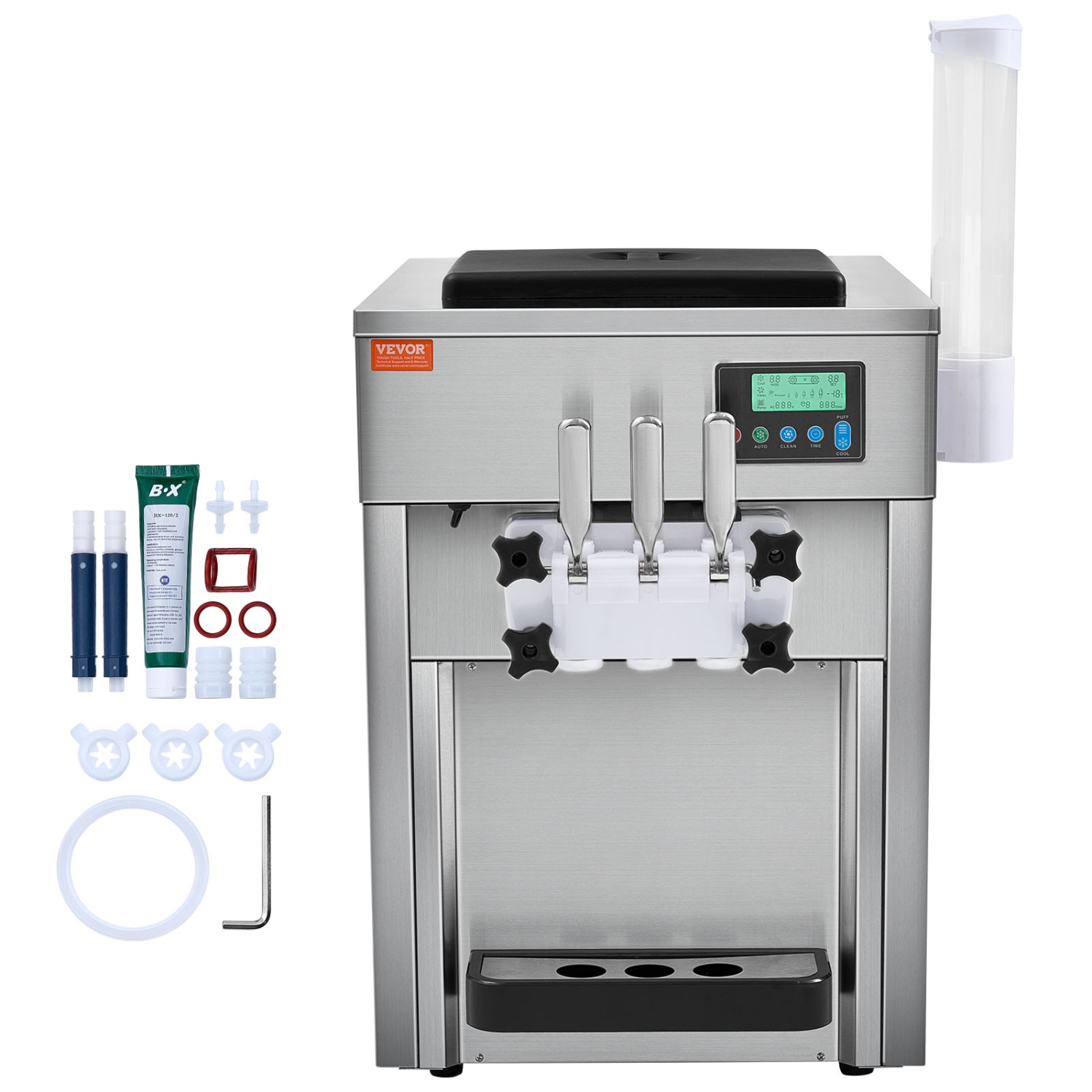 VEVOR 1800W Ice Cream Machine, 21 QT/H Yield, 3-Flavor Countertop Soft Serve Ice Cream Maker,2 x 4L Hopper 2 x 1.8L Cylinder, LCD Panel Clean