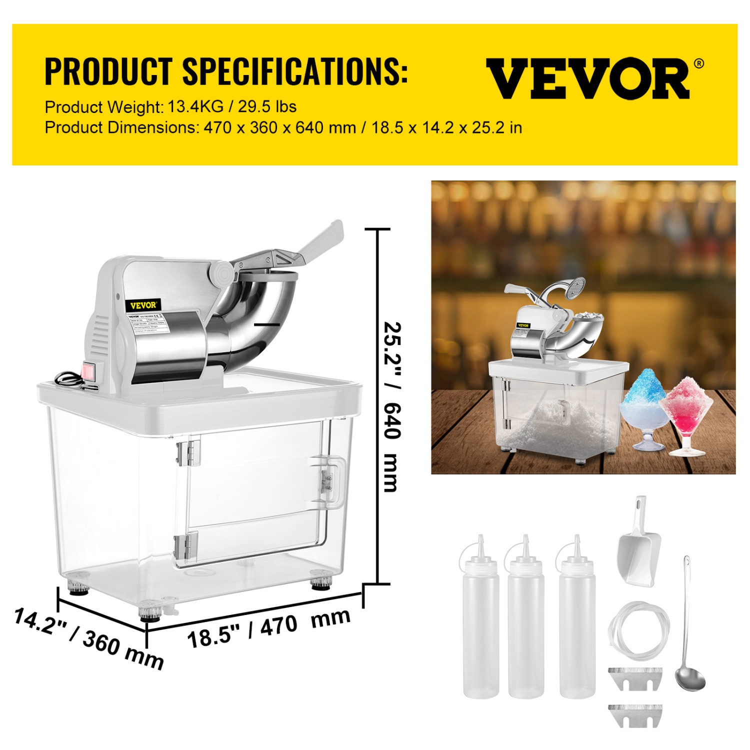 VEVOR 110V Commercial Ice Crusher 440LBS/H, ETL Approved 300W Snow Cone Machine with Dual Blades, Stainless Steel Shaved Ice Machine with Safety