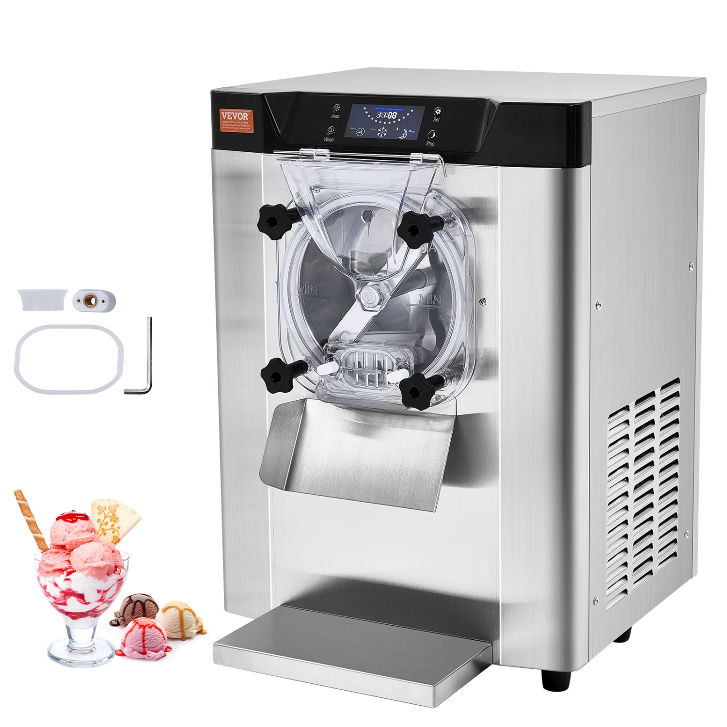 VEVOR 1713W Ice Cream Machine,12 L/H Yield, Flavor Countertop Hard Serve Ice Cream Maker, 4.5L Stainless Steel Cylinder, LED Panel Auto Clean