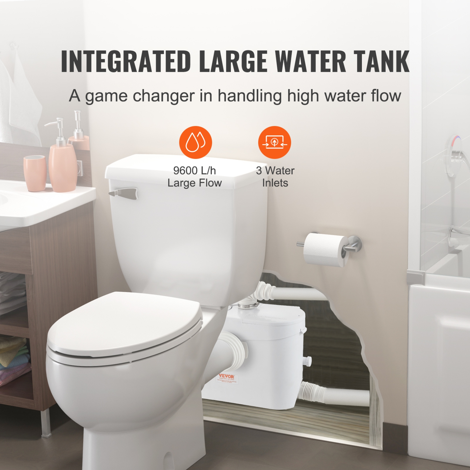 Pompe à macérateur VEVOR 700&nbsp;W, , débit 9600&nbsp;L/h, tête 32.8&nbsp;pi/10&nbsp;m, pompe de puisard d'égout de macérateur avec 3 entrées d'eau