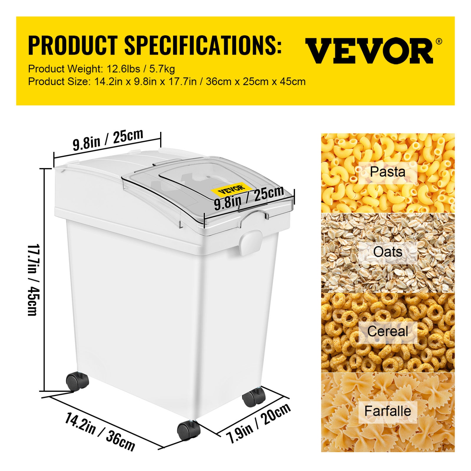 VEVOR Rice Storage Container, 6.6Gallon/25L x3 Capacity Large Dog Food Dispenser Bin, Kitchen Grain Cereal Bin, Pet food Containers with Wheels, 3