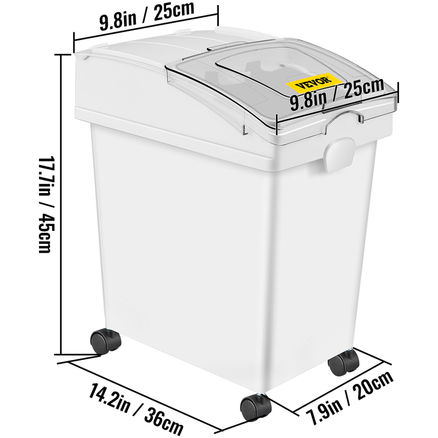 VEVOR Rice Storage Container, 6.6Gallon/25L x3 Capacity Large Dog Food Dispenser Bin, Kitchen Grain Cereal Bin, Pet food Containers with Wheels, 3