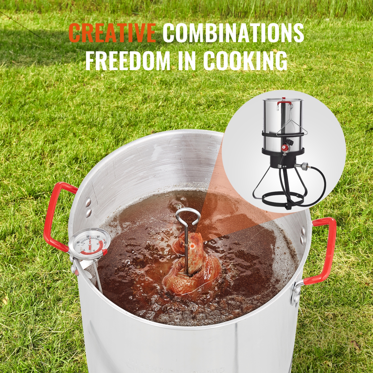 VEVOR 30-qt Turkey Deep Fryer, Turkey Fryer Boiler Steamer Cooker Set, Outdoor Aluminum Frying Pot, 54,000 BTU Burner Propane Gas Boiler, Includes