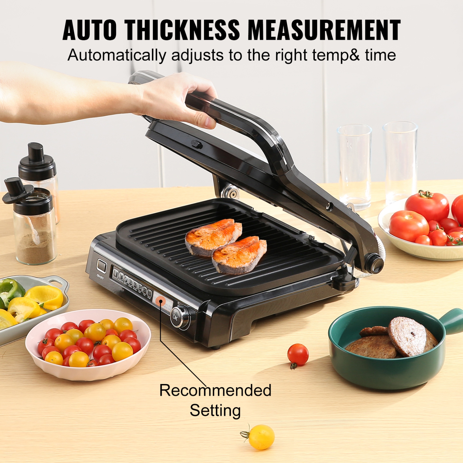 VEVOR 7 IN 1 Commercial Electric Griddle, 14.4" 1800W Indoor Countertop Grill, Stainless Steel Teppanyaki Grill with Non Stick Iron Plate, 0-446℉